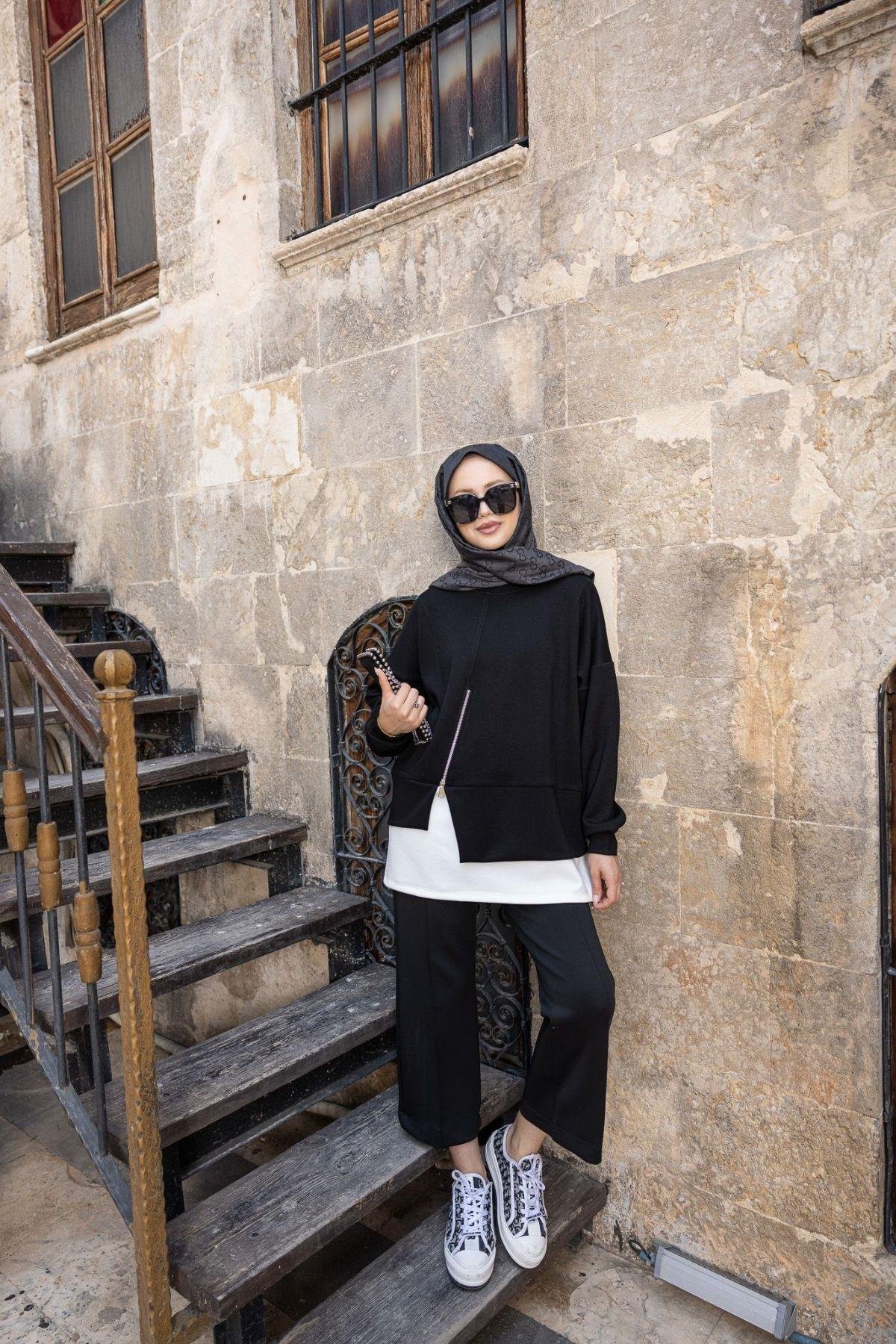 Kumsal Fermuarlı Oysho Takım Siyah, Fiyatları Kumsal Fermuarlı Oysho Takım Siyah- Haza Moda 