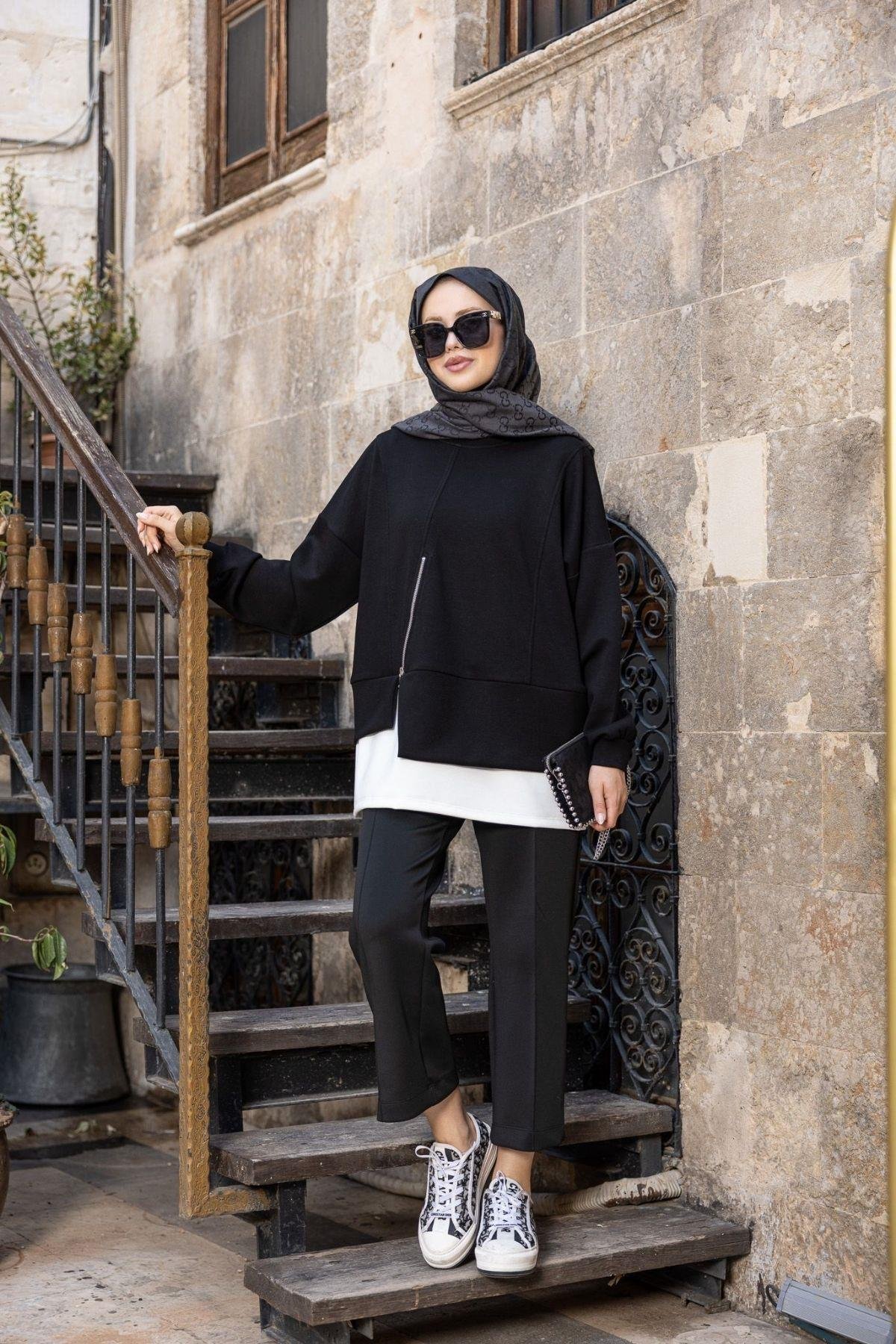 Kumsal Fermuarlı Oysho Takım Siyah, Fiyatları Kumsal Fermuarlı Oysho Takım Siyah- Haza Moda 