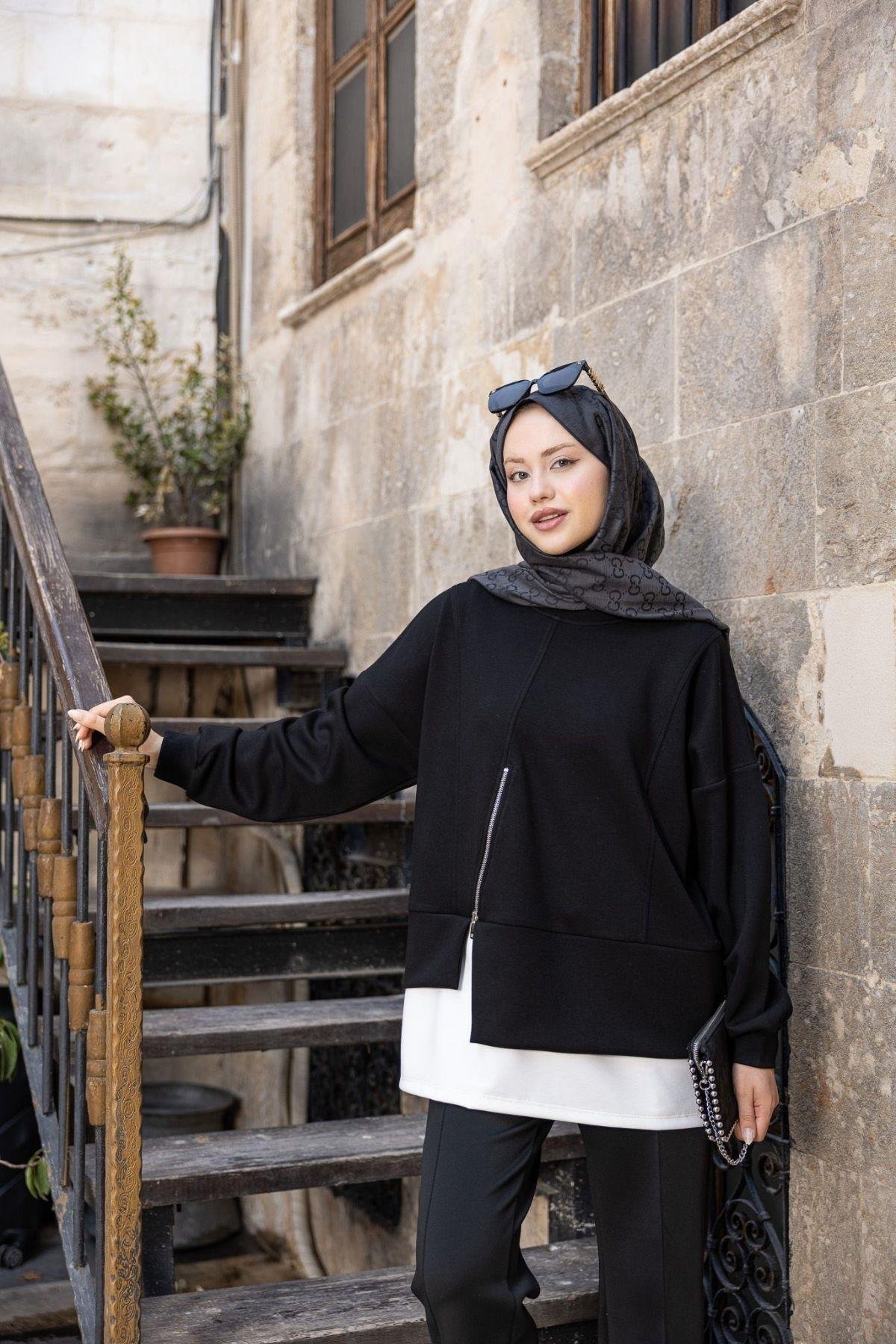 Kumsal Fermuarlı Oysho Takım Siyah, Fiyatları Kumsal Fermuarlı Oysho Takım Siyah- Haza Moda 