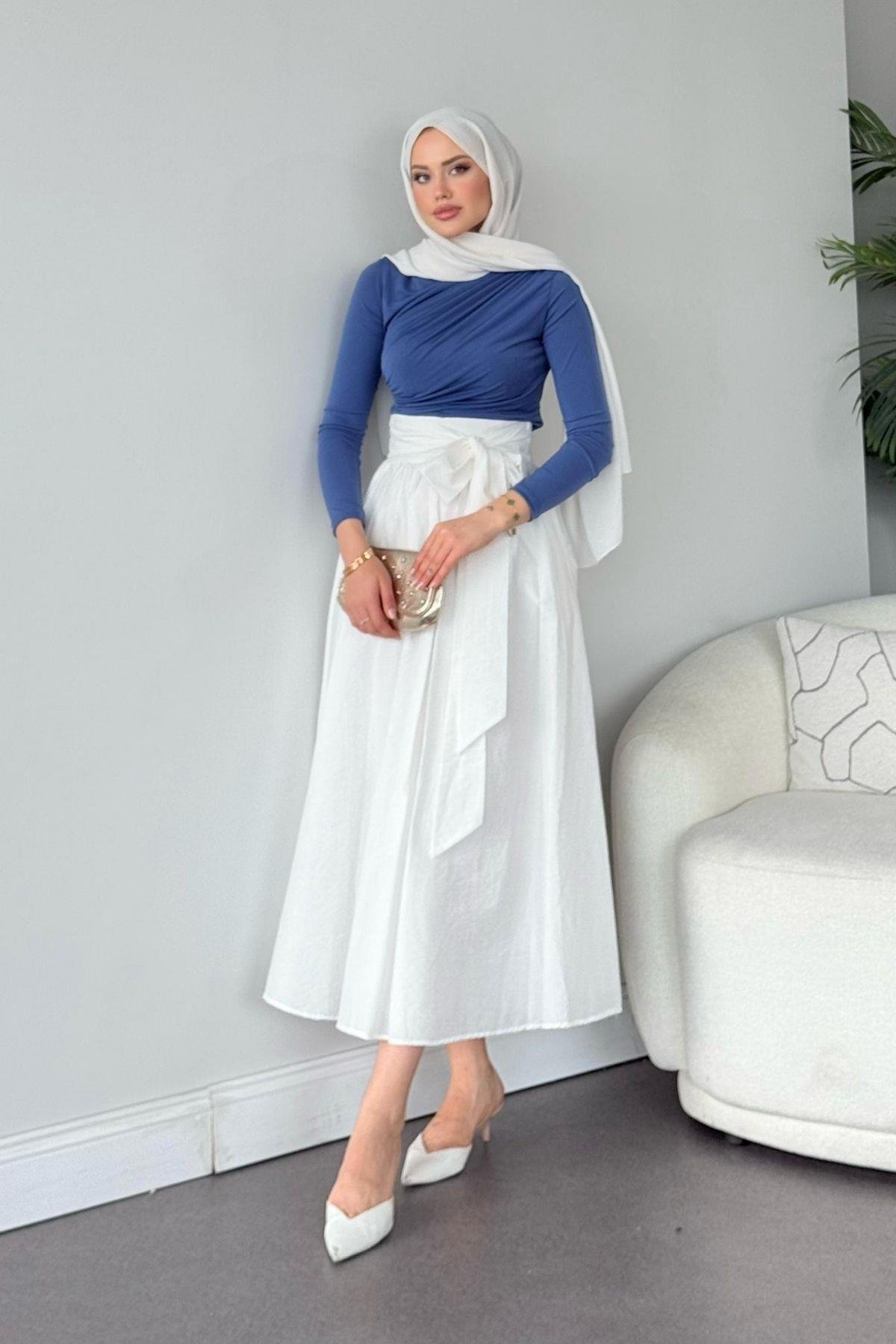 Kurdeleli Etek Beyaz, Fiyatları Kurdeleli Etek Beyaz - Haza Moda 