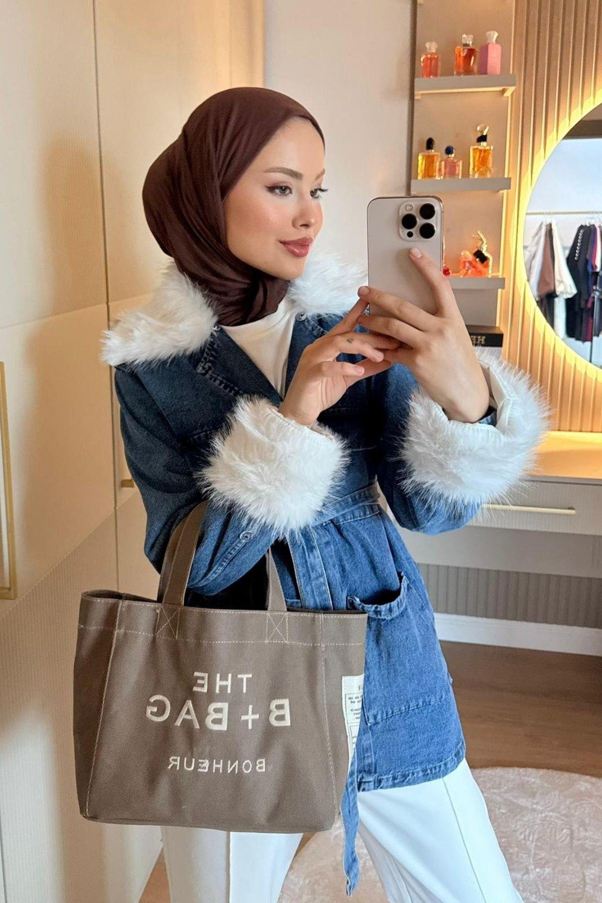 Kürklü Kot Ceket Beyaz, Fiyatları Kürklü Kot Ceket  Beyaz- Haza Moda 