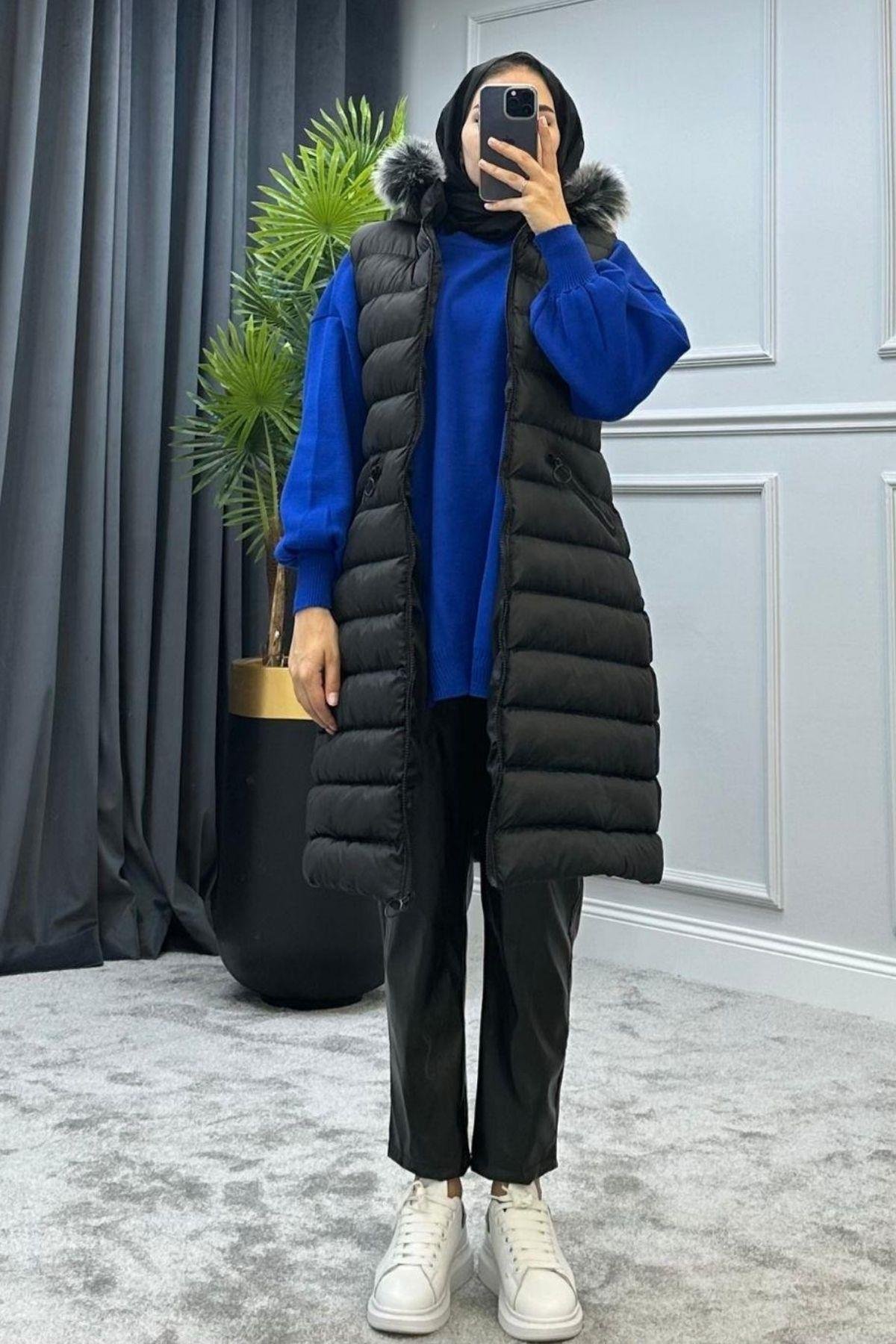 Kürklü Şişme Yelek Siyah Siyah, Fiyatları 