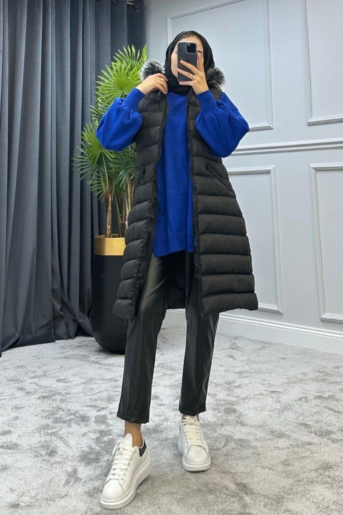 Kürklü Şişme Yelek Siyah Siyah, Fiyatları 