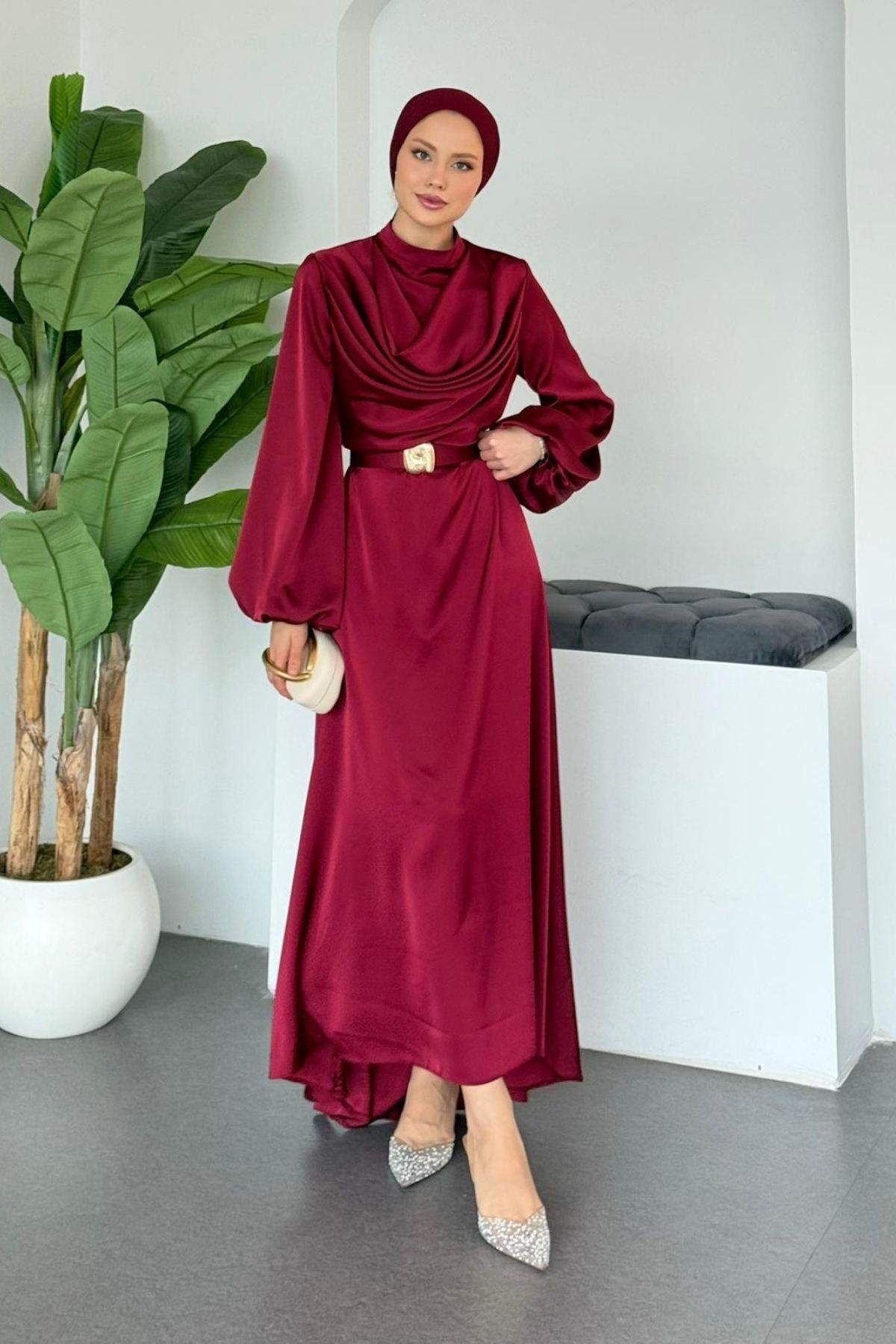 Kuyruklu Saten Abiye Bordo, Fiyatları 