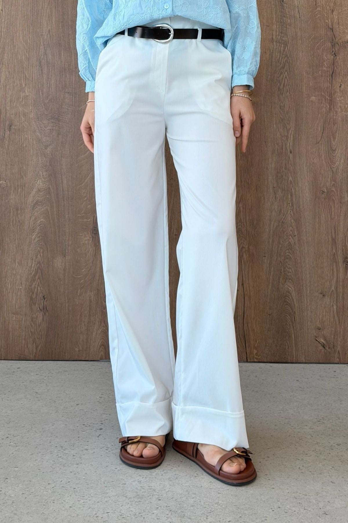 KUZEY Double Paça Pantolon Beyaz, Fiyatları KUZEY Double Paça Pantolon Beyaz | Haza Moda