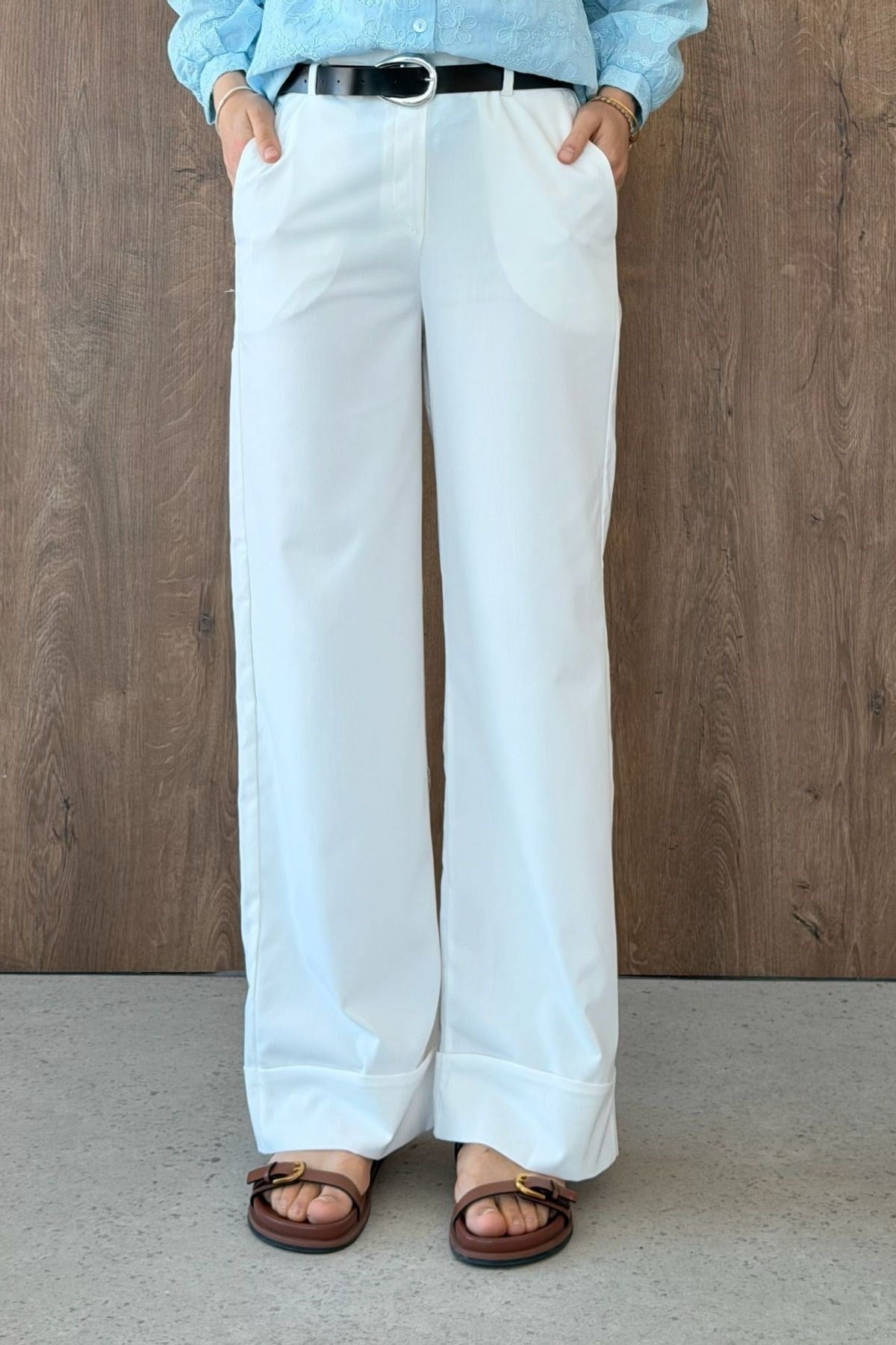 KUZEY Double Paça Pantolon Beyaz, Fiyatları KUZEY Double Paça Pantolon Beyaz | Haza Moda