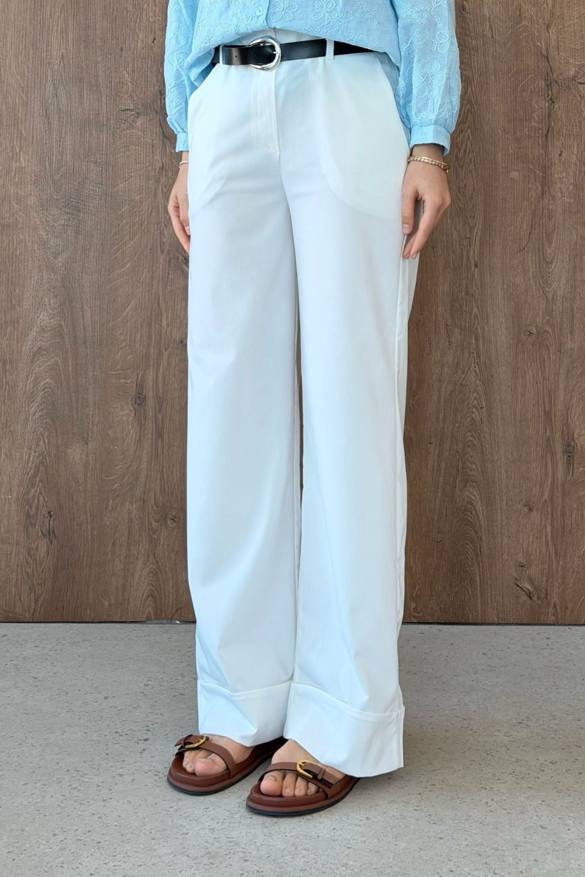 KUZEY Double Paça Pantolon Beyaz, Fiyatları KUZEY Double Paça Pantolon Beyaz | Haza Moda