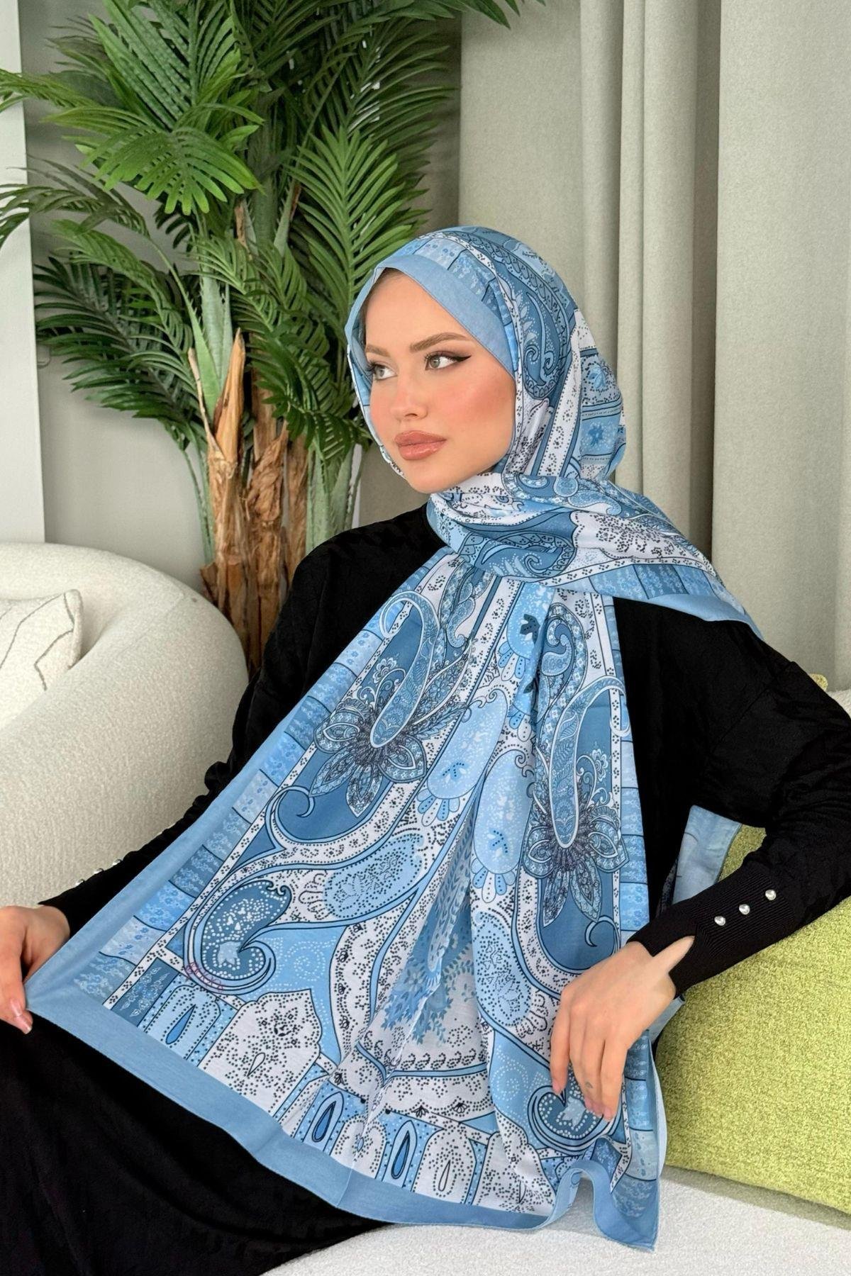 Lagün Desen Şal Bebe Mavi, Fiyatları Lagün Desen Şal Bebe Mavi- Haza Moda 