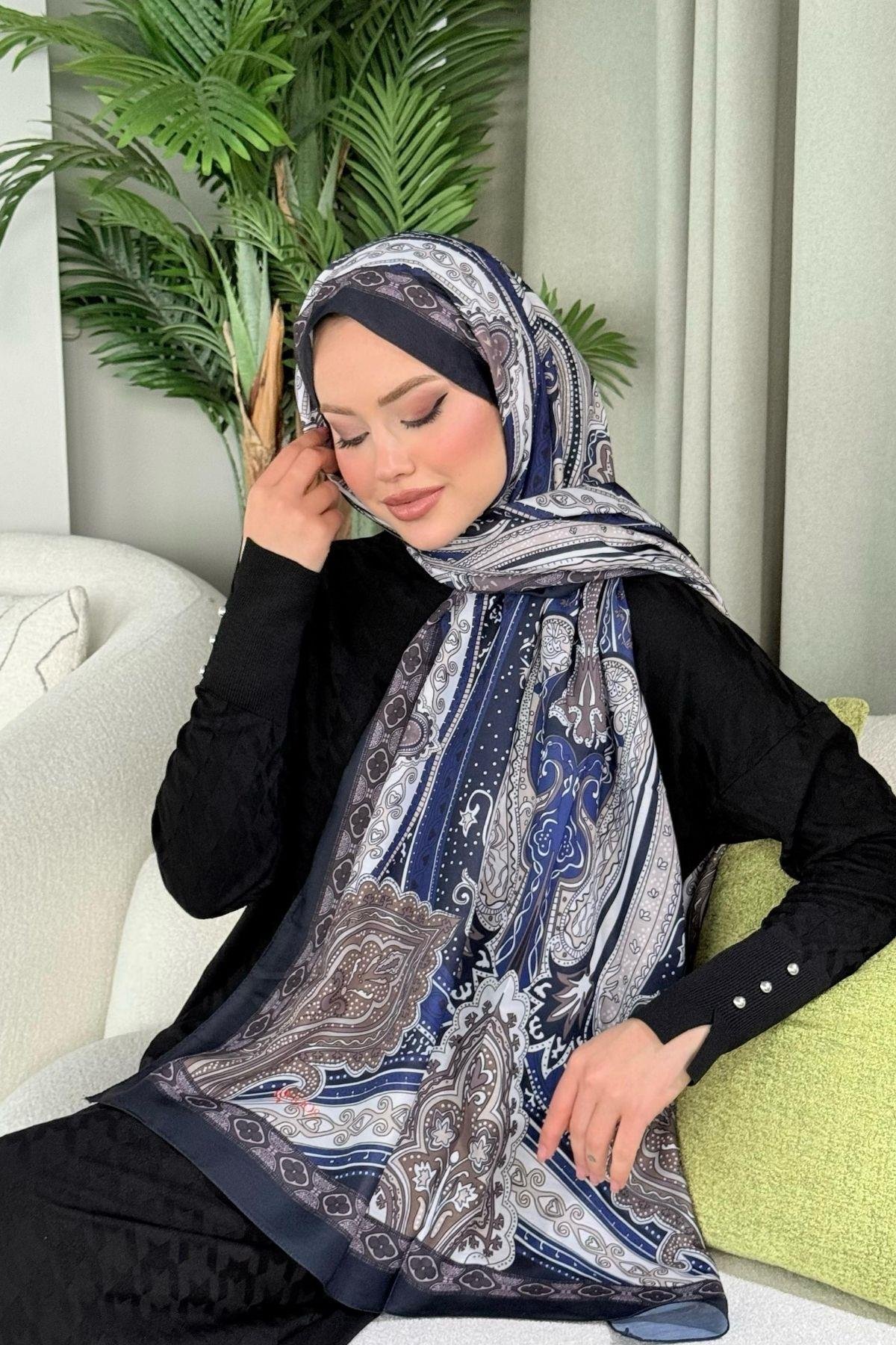 Lagün Desen Şal Lacivert, Fiyatları Lagün Desen Şal Lacivert- Haza Moda 