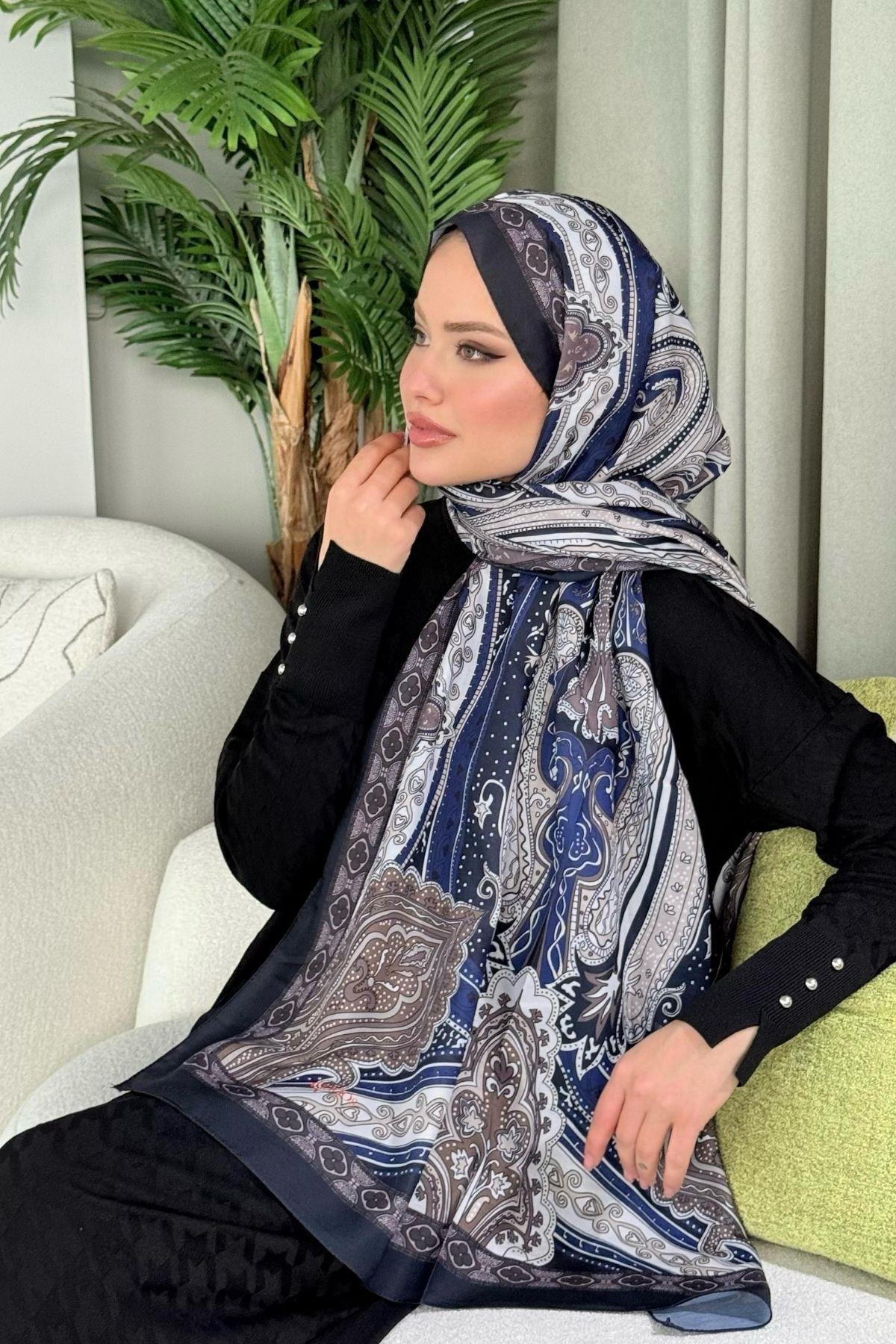 Lagün Desen Şal Lacivert, Fiyatları Lagün Desen Şal Lacivert- Haza Moda 