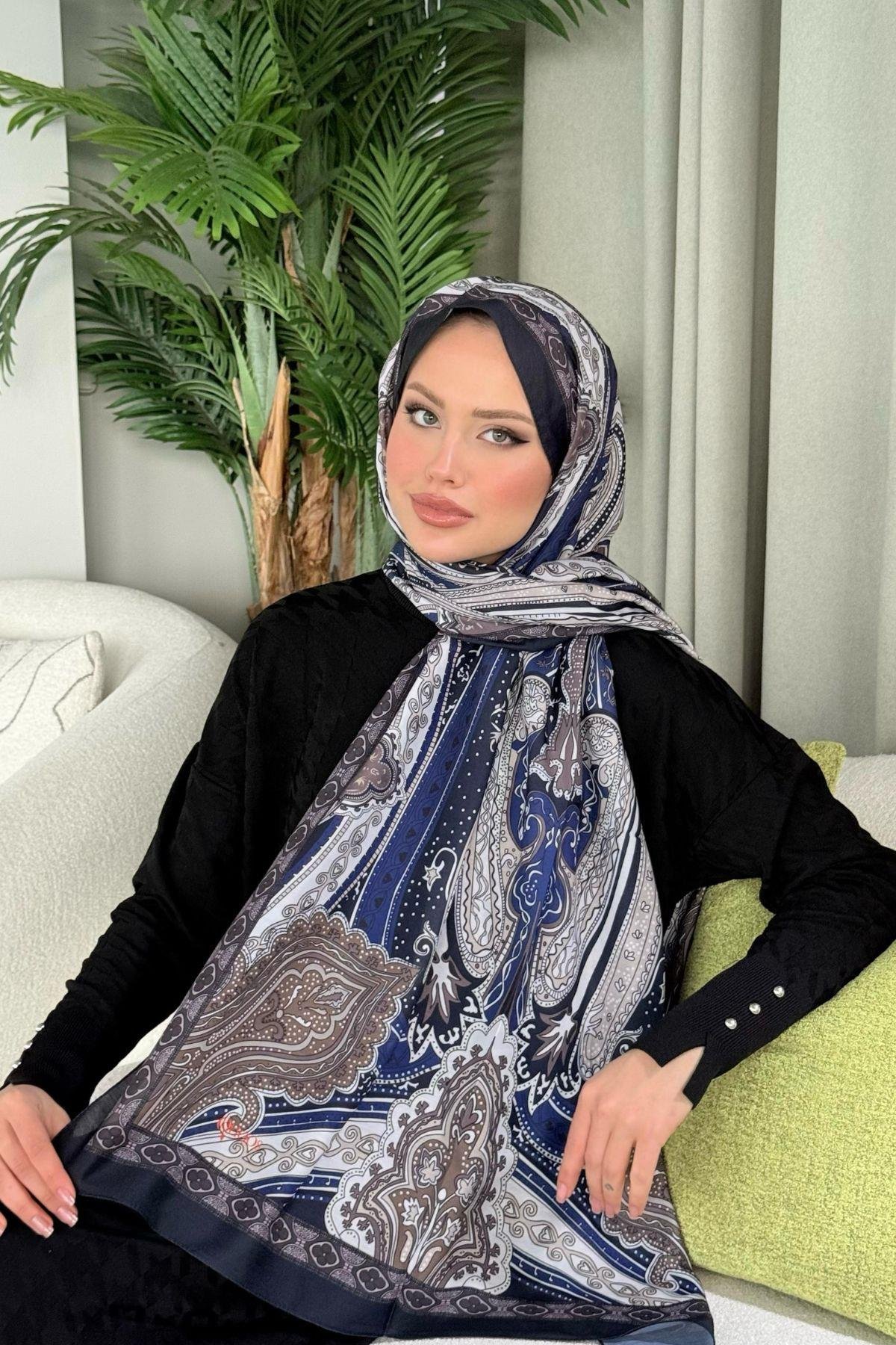 Lagün Desen Şal Lacivert, Fiyatları Lagün Desen Şal Lacivert- Haza Moda 