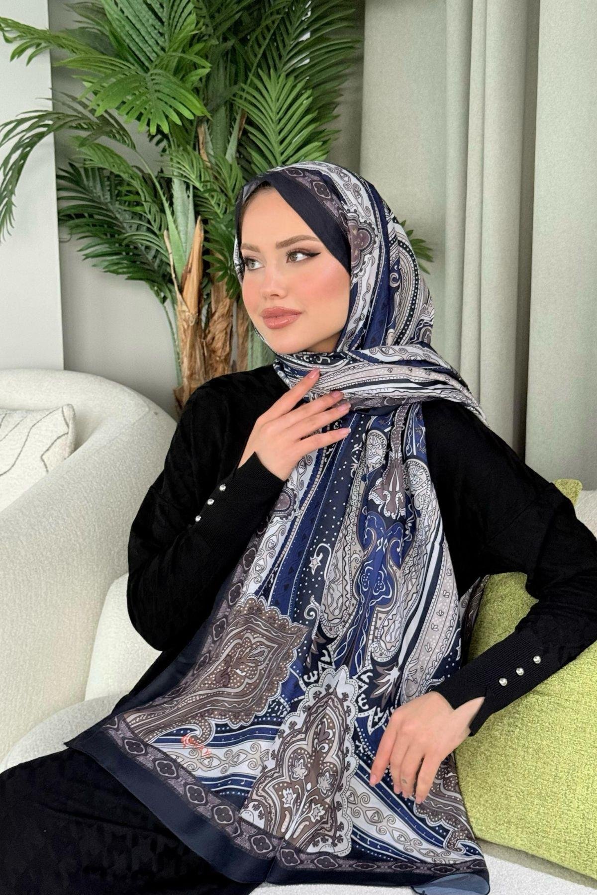 Lagün Desen Şal Lacivert, Fiyatları Lagün Desen Şal Lacivert- Haza Moda 