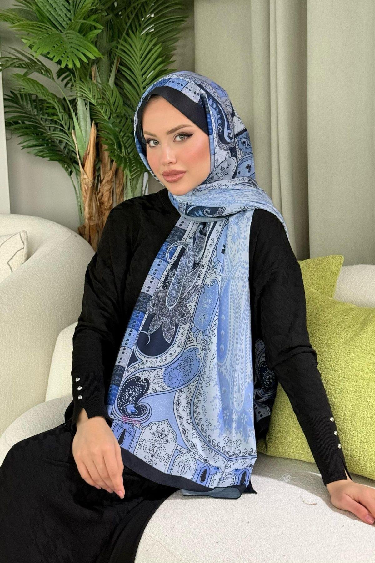 Lagün Desen Şal Saks, Fiyatları Lagün Desen Şal Saks- Haza Moda 