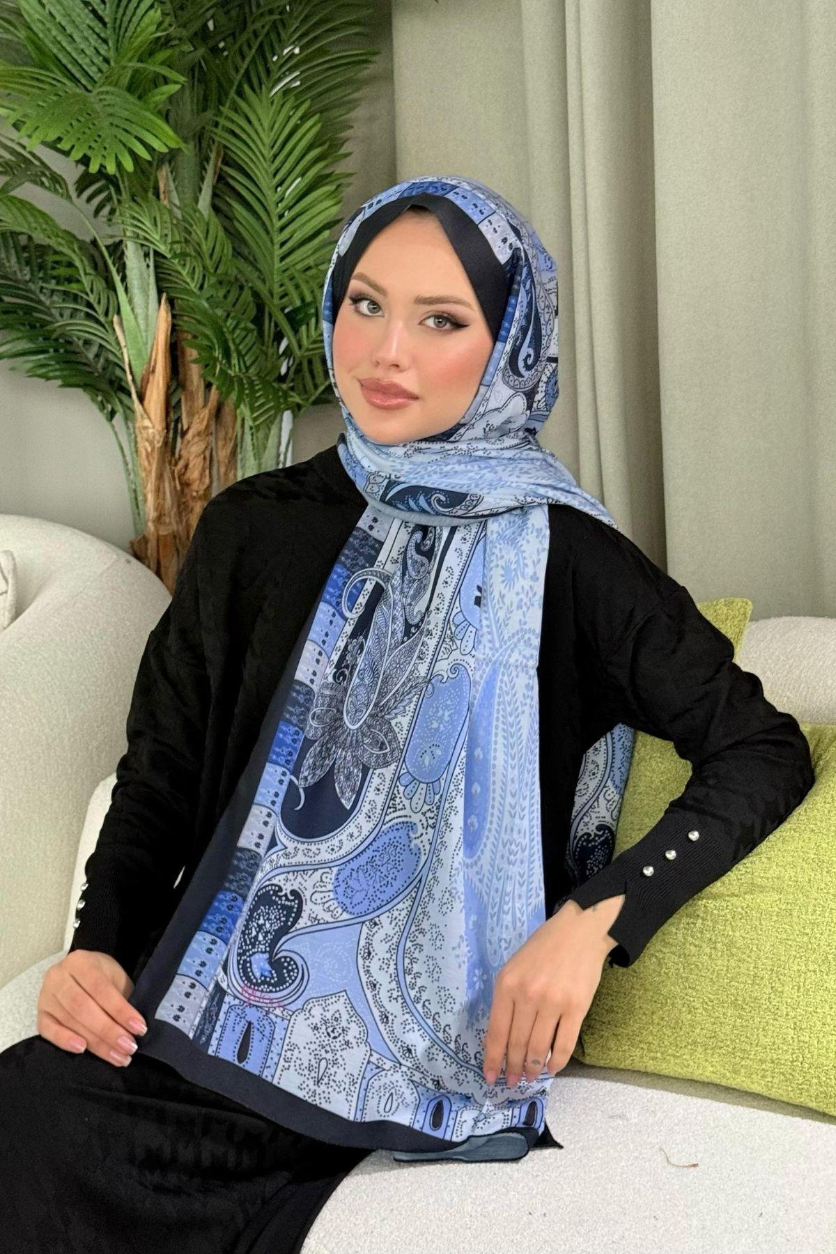 Lagün Desen Şal Saks, Fiyatları Lagün Desen Şal Saks- Haza Moda 