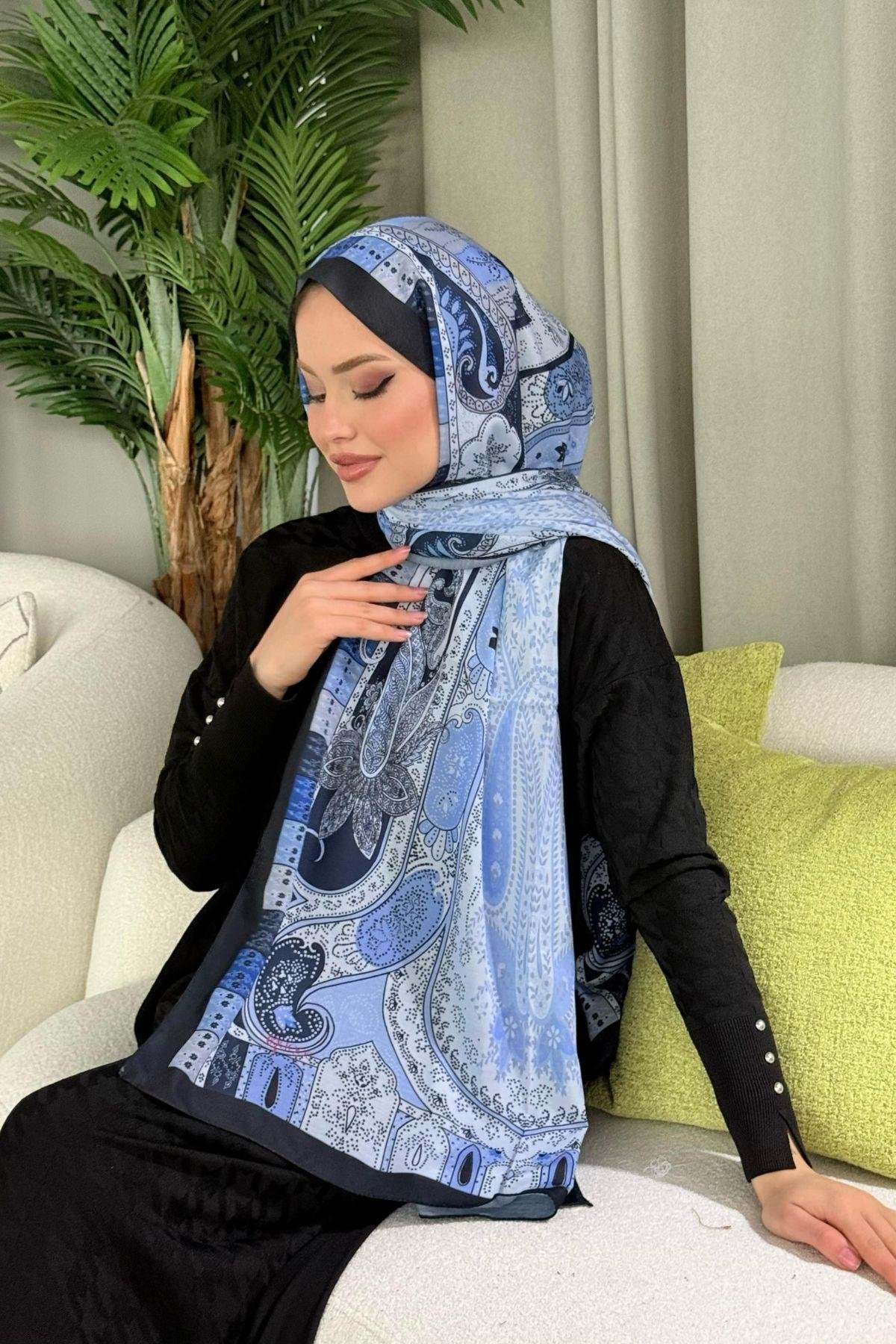 Lagün Desen Şal Saks, Fiyatları Lagün Desen Şal Saks- Haza Moda 