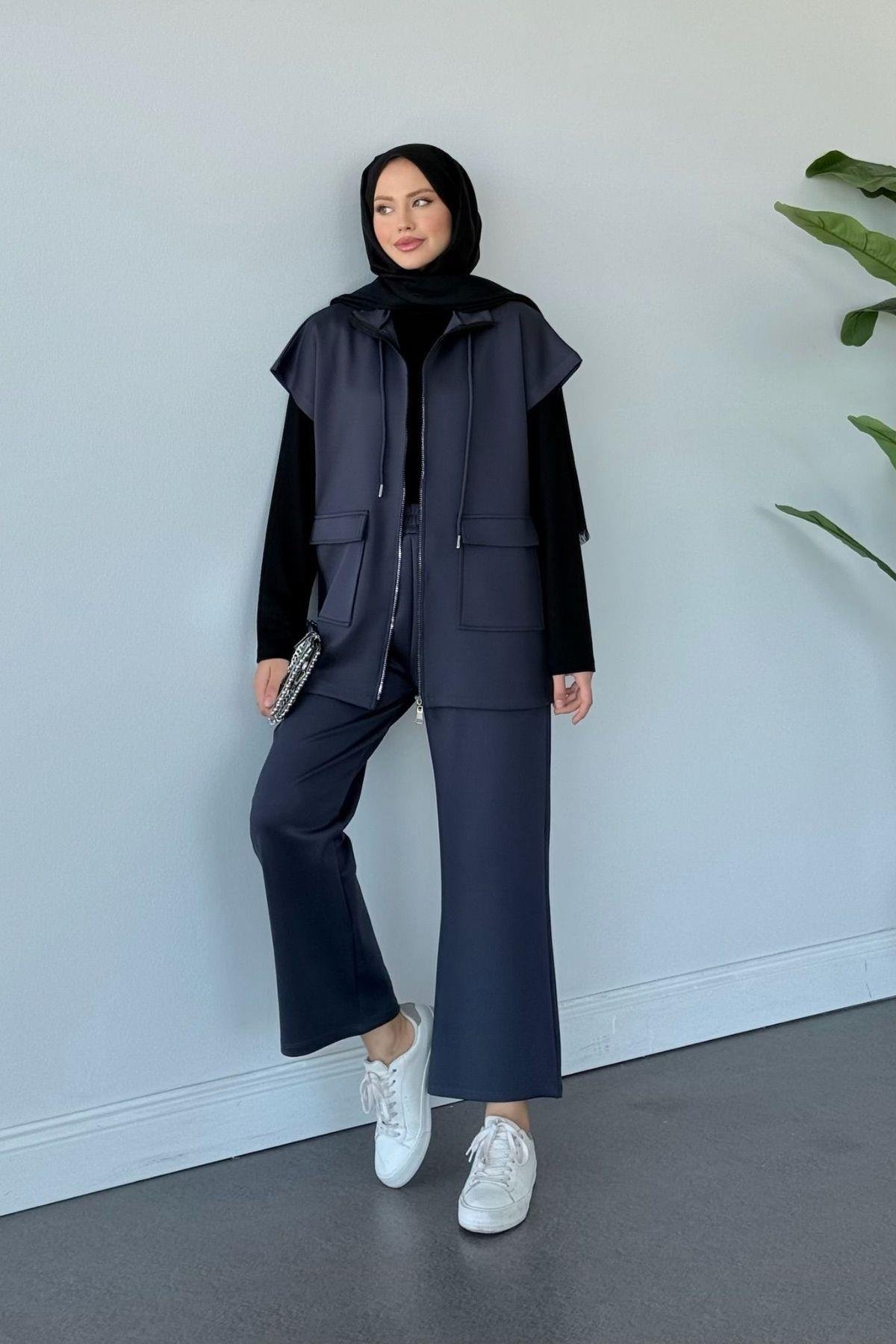 Laura Scuba Yelekli Takım Antrasit, Fiyatları Laura Scuba Yelekli Takım  Antrasit Haza Moda 