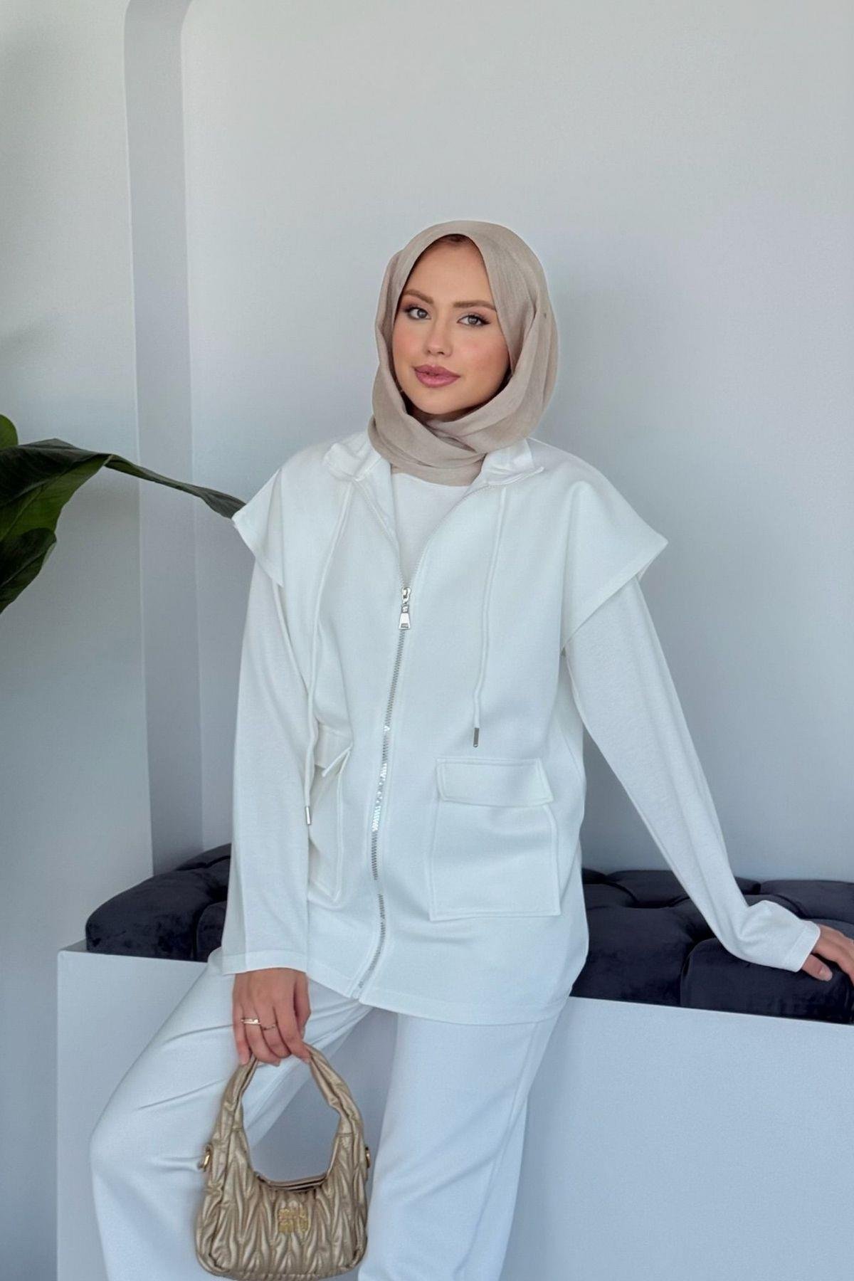 Laura Scuba Yelekli Takım Beyaz, Fiyatları Laura Scuba Yelekli Takım Beyaz Haza Moda 