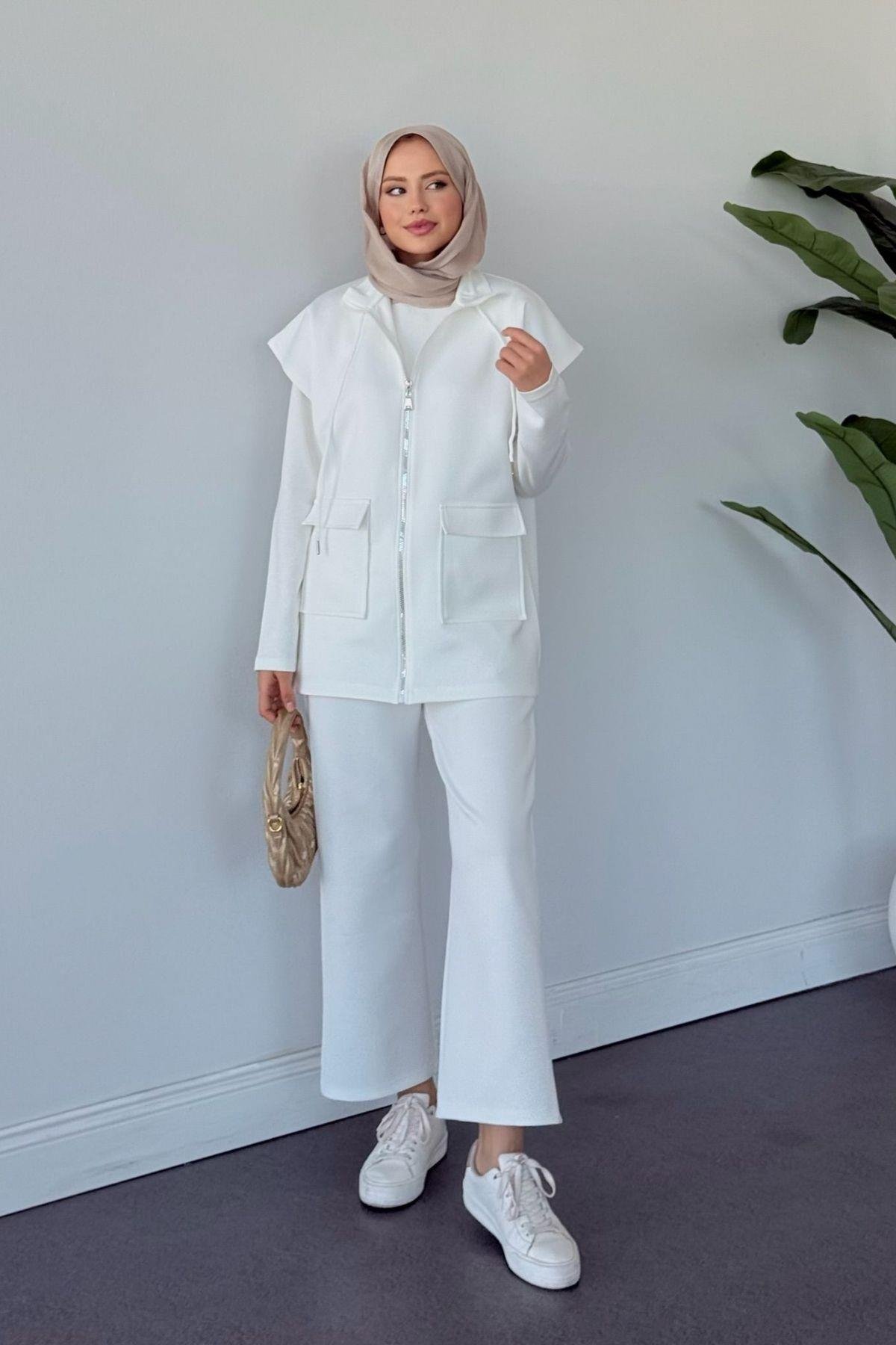 Laura Scuba Yelekli Takım Beyaz, Fiyatları Laura Scuba Yelekli Takım Beyaz Haza Moda 