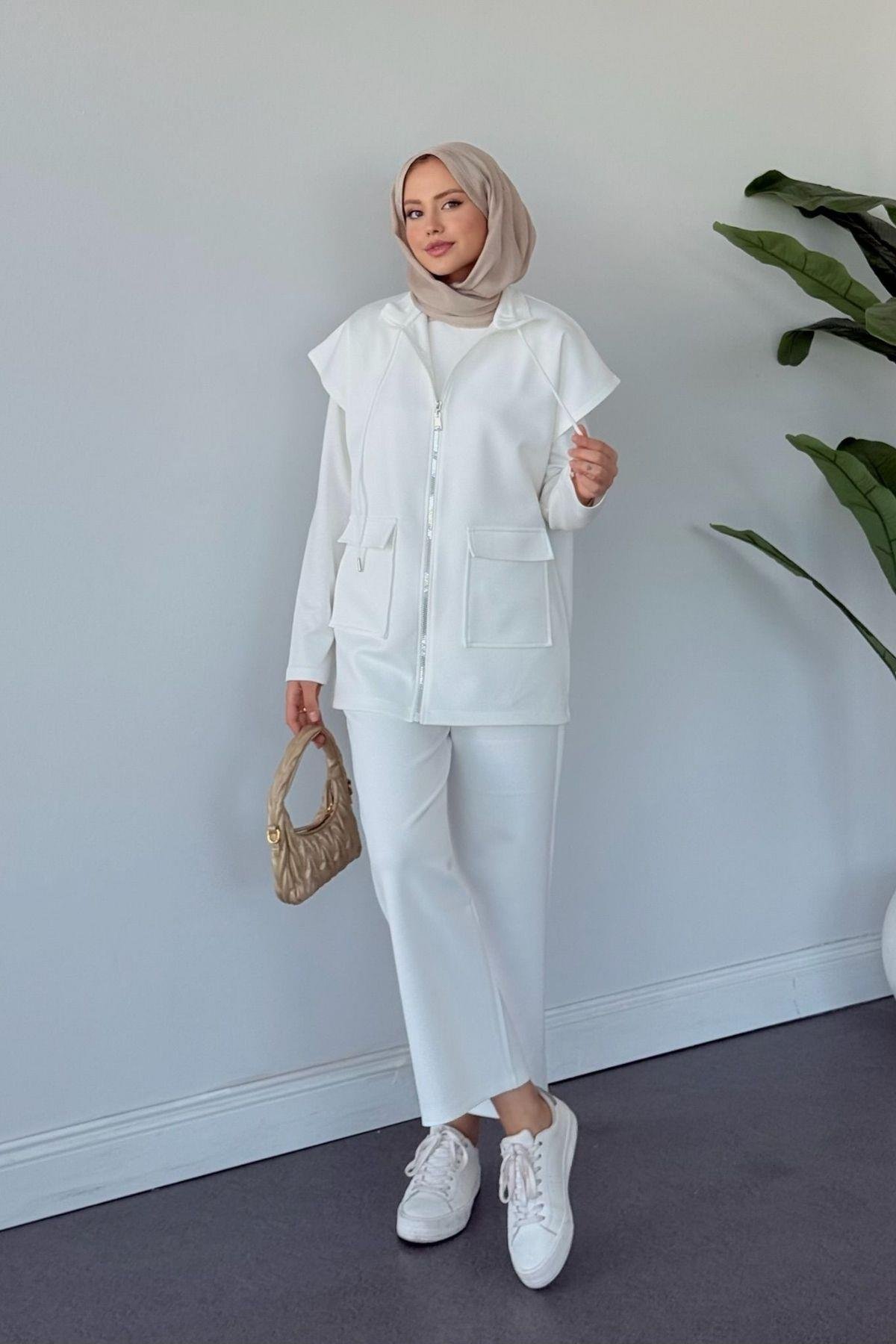 Laura Scuba Yelekli Takım Beyaz, Fiyatları Laura Scuba Yelekli Takım Beyaz Haza Moda 