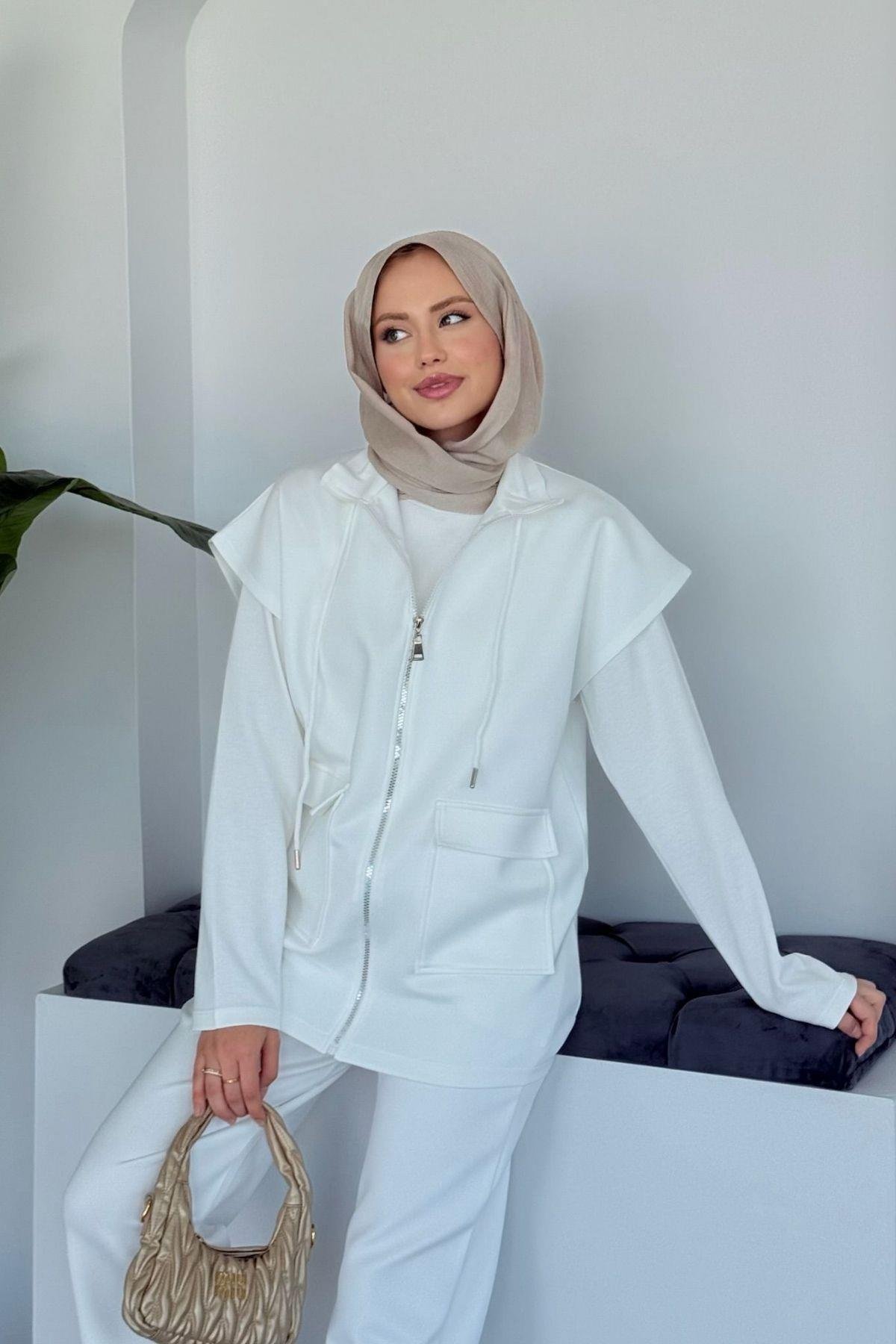 Laura Scuba Yelekli Takım Beyaz, Fiyatları Laura Scuba Yelekli Takım Beyaz Haza Moda 