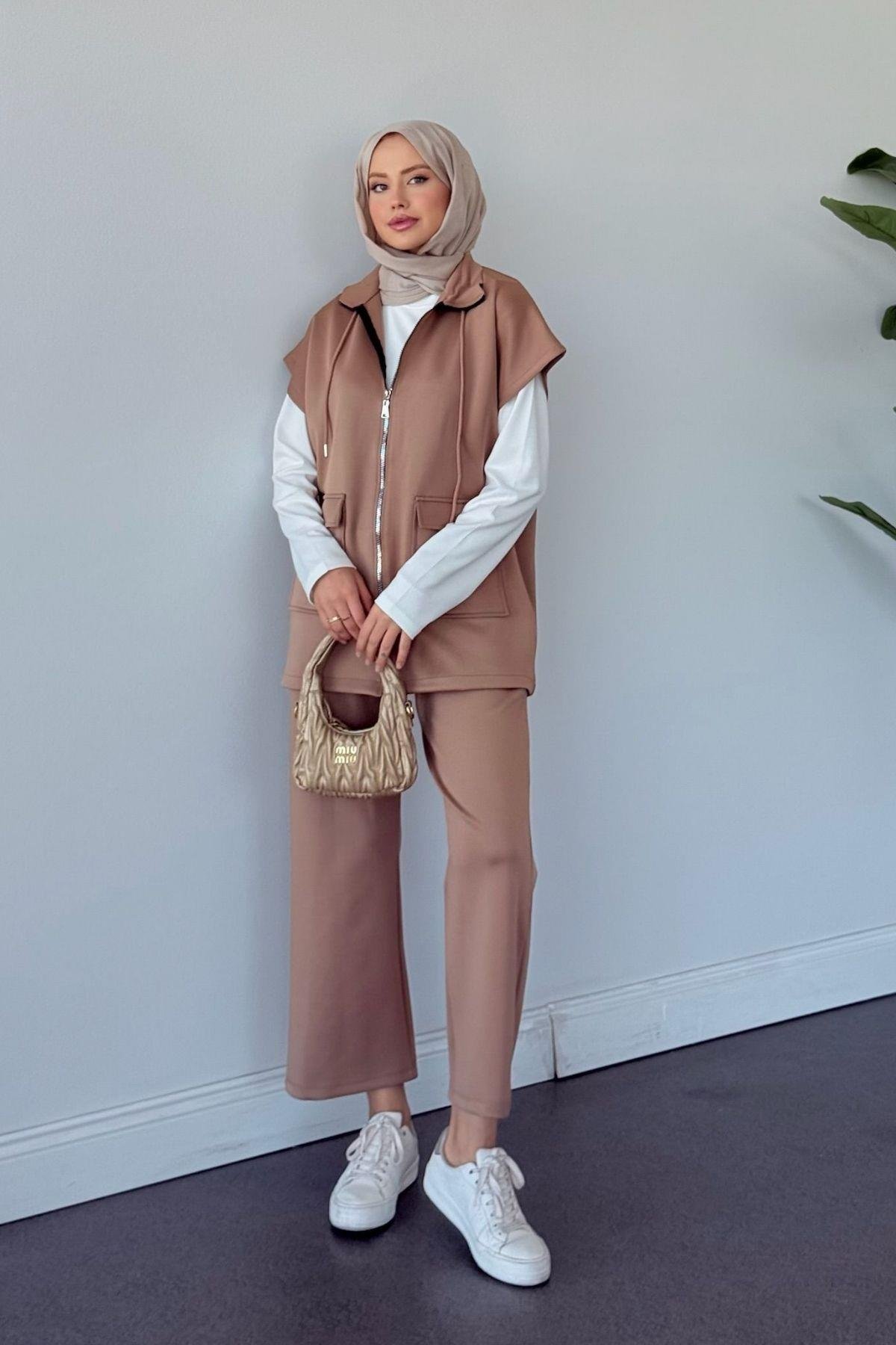 Laura Scuba Yelekli Takım Camel, Fiyatları Laura Scuba Yelekli Takım Camel Haza Moda 