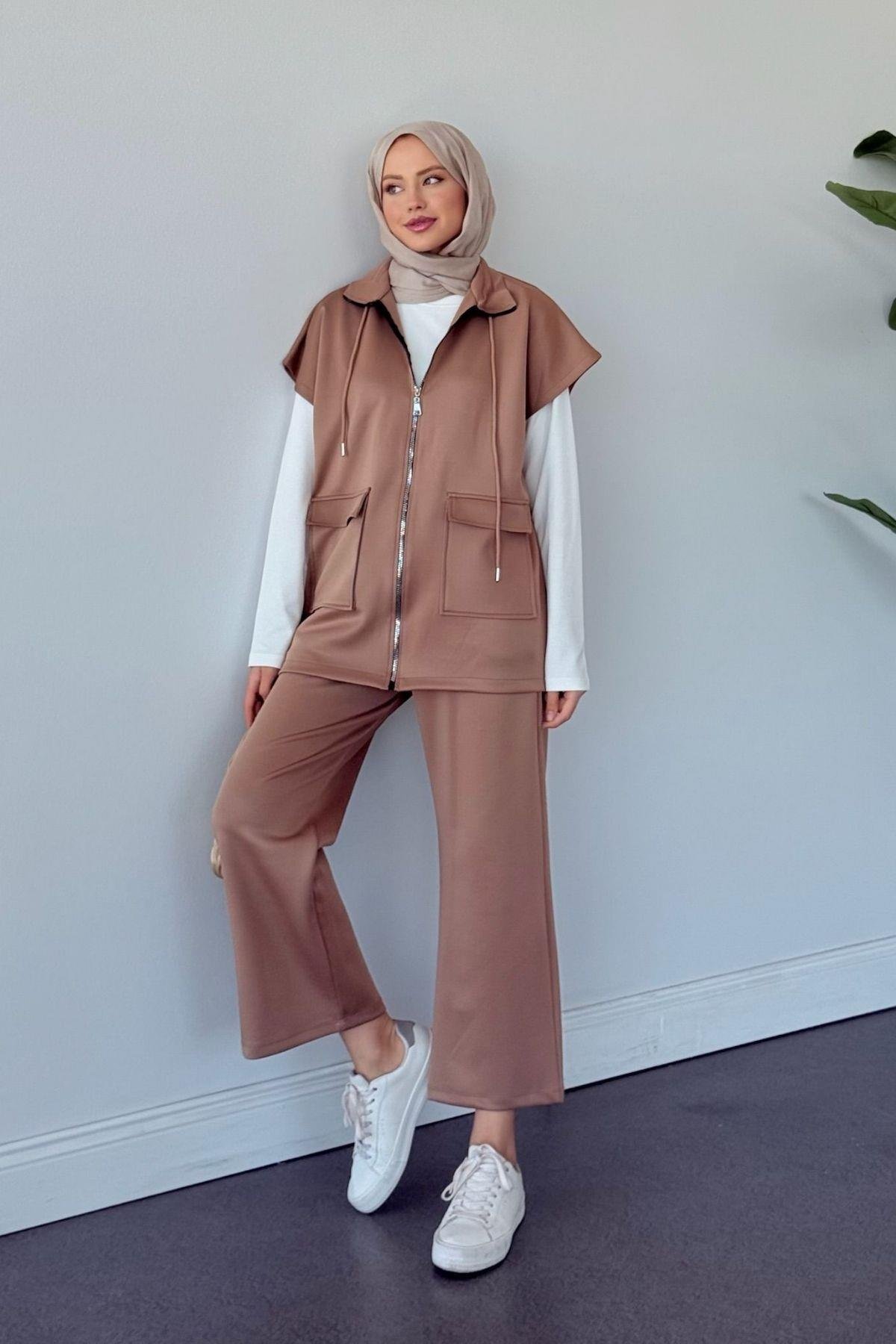 Laura Scuba Yelekli Takım Camel, Fiyatları Laura Scuba Yelekli Takım Camel Haza Moda 