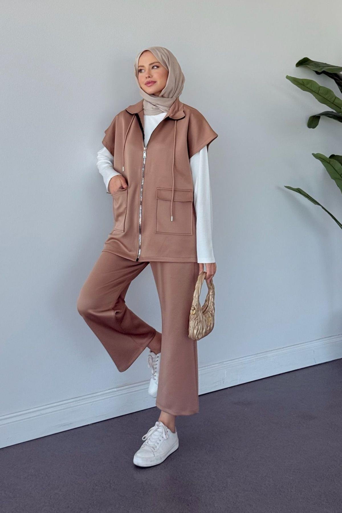 Laura Scuba Yelekli Takım Camel, Fiyatları Laura Scuba Yelekli Takım Camel Haza Moda 