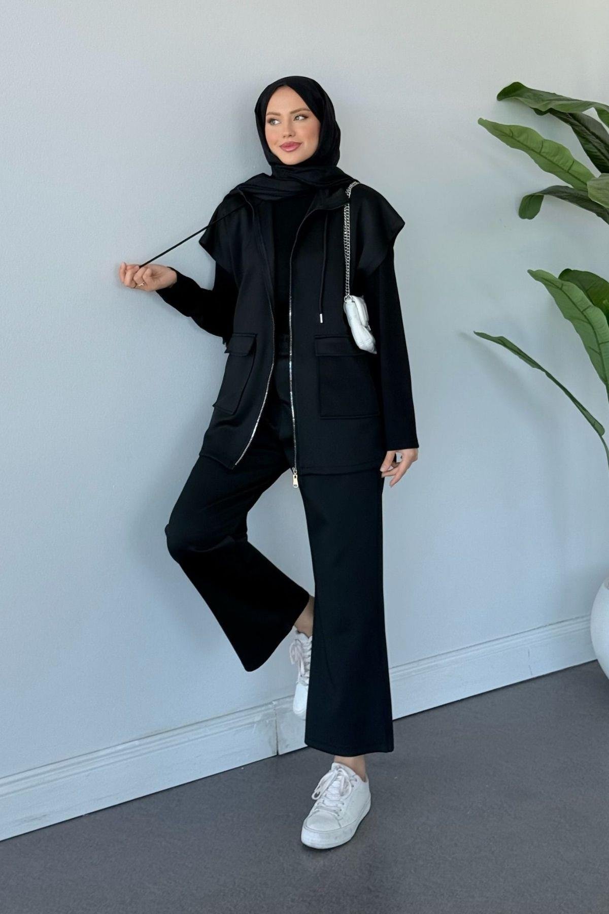 Laura Scuba Yelekli Takım Siyah, Fiyatları Laura Scuba Yelekli Takım Siyah Haza Moda 