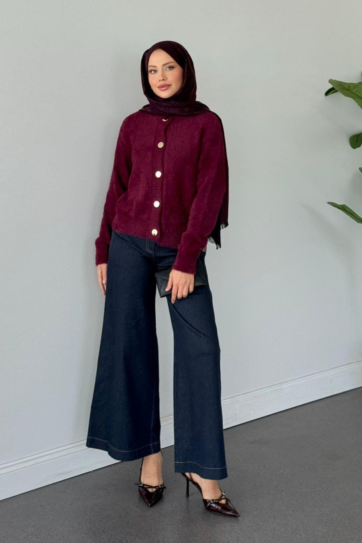 Lavinya Düğmeli Hırka Bordo, Fiyatları Lavinya Düğmeli Hırka Bordo Haza Moda 