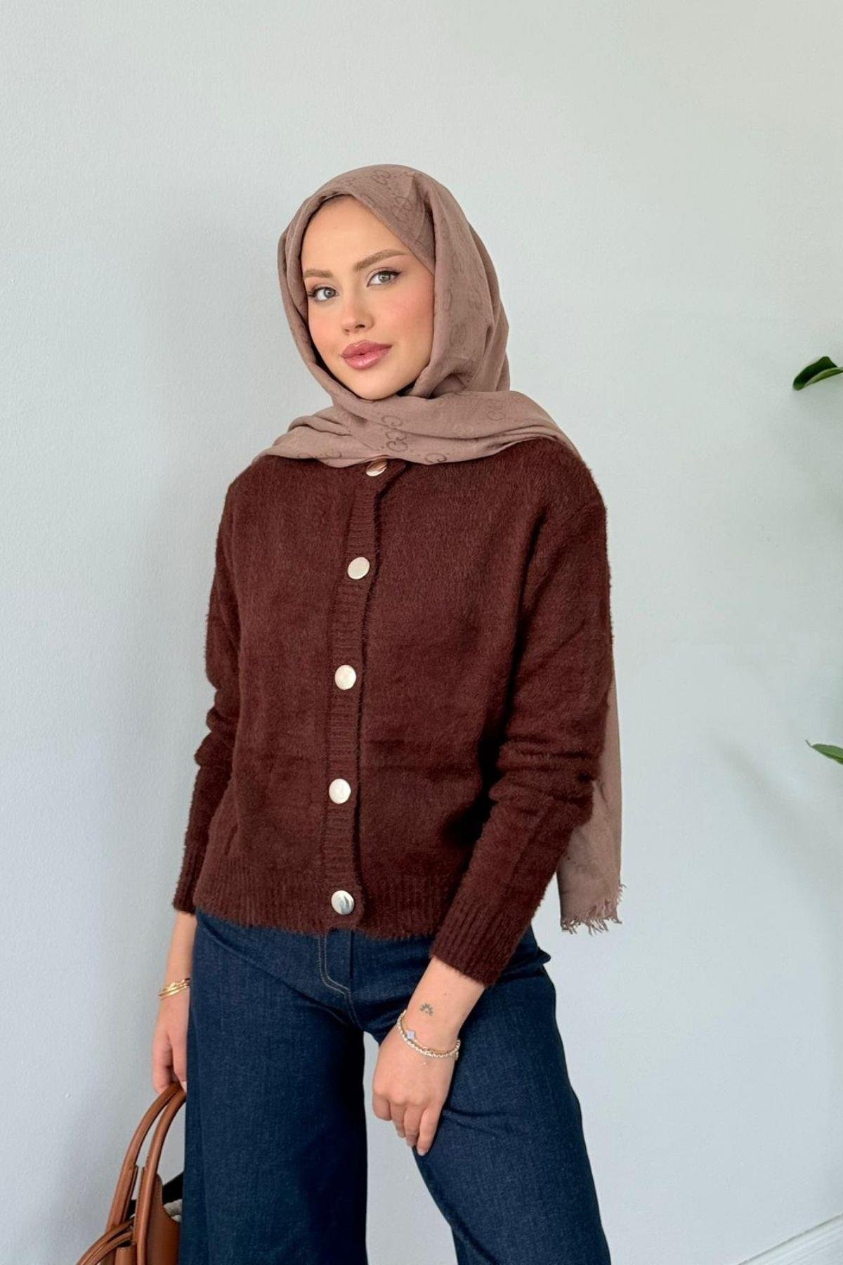 Lavinya Düğmeli Hırka Kahve, Fiyatları Lavinya Düğmeli Hırka Kahve Haza Moda 