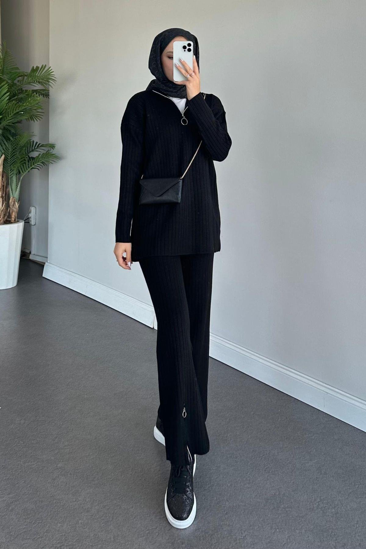 Lena Triko Takım Siyah, Fiyatları Haza Moda | Tesettür Giyim | Lena Triko Takım Siyah