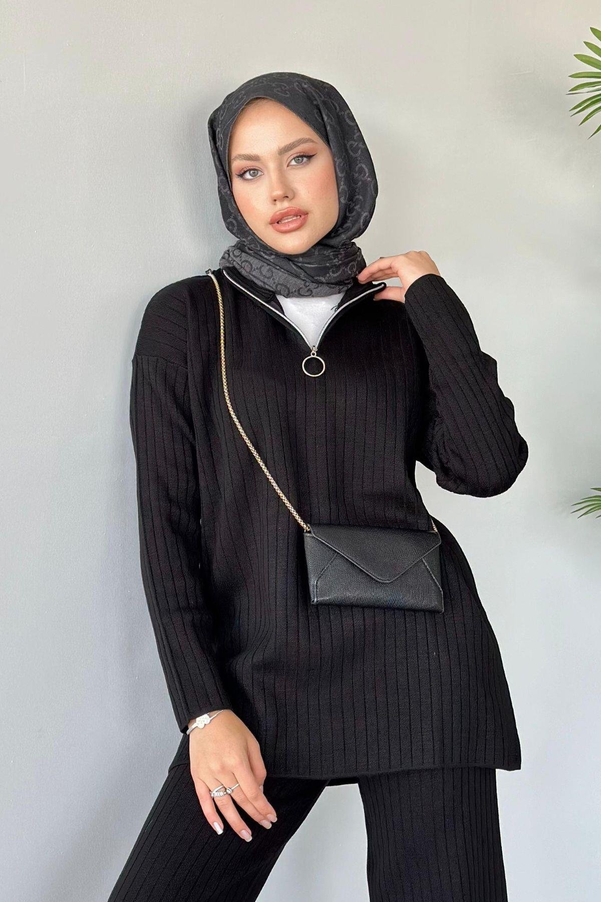 Lena Triko Takım Siyah, Fiyatları Haza Moda | Tesettür Giyim | Lena Triko Takım Siyah