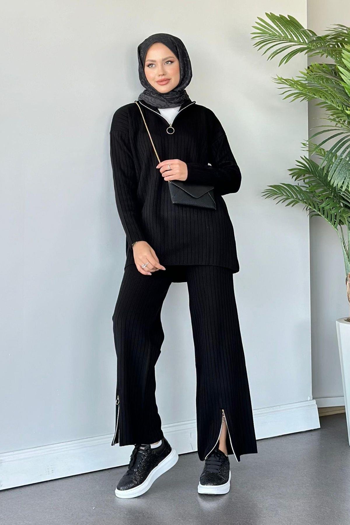 Lena Triko Takım Siyah, Fiyatları Haza Moda | Tesettür Giyim | Lena Triko Takım Siyah