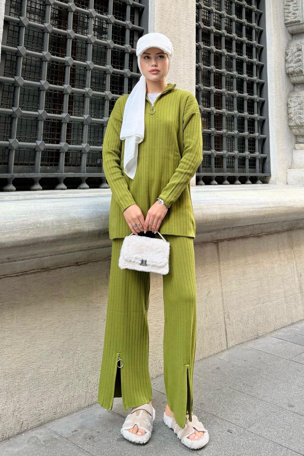 Lena Triko Takım Yağyeşili, Fiyatları Haza Moda | Tesettür Giyim | Lena Triko Takım Yağyeşili