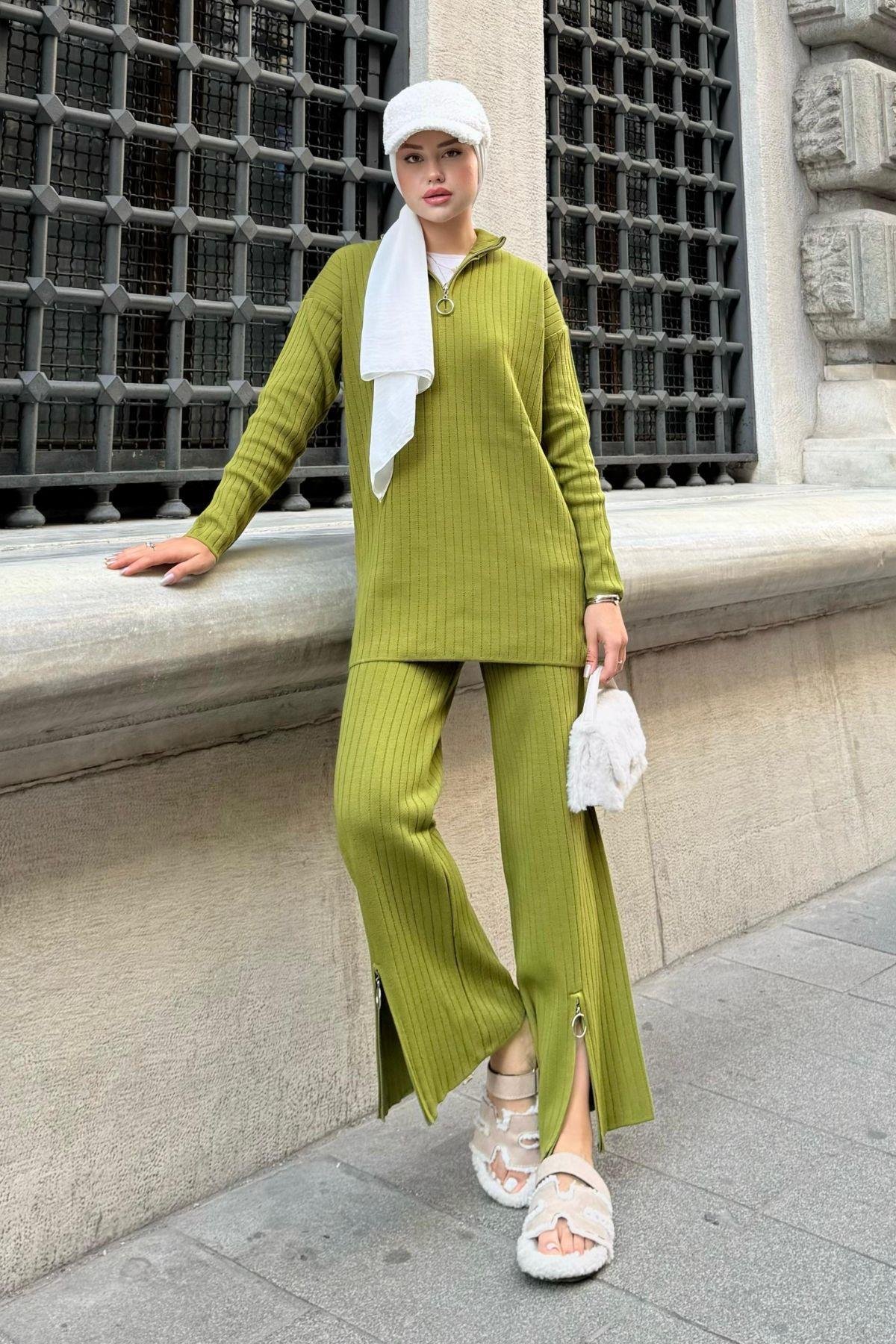 Lena Triko Takım Yağyeşili, Fiyatları Haza Moda | Tesettür Giyim | Lena Triko Takım Yağyeşili