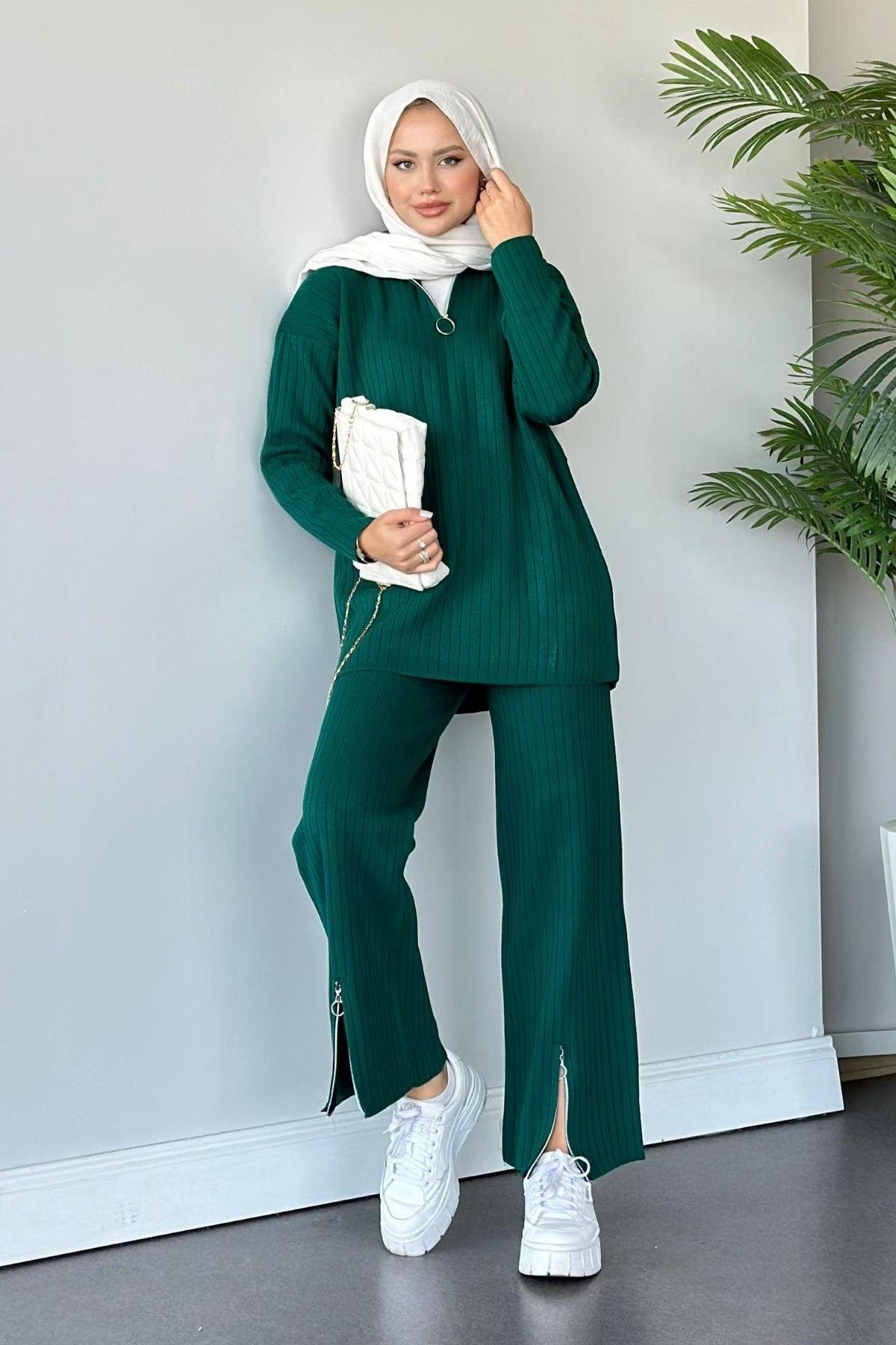 Lena Triko Takım Zümrüt, Fiyatları Haza Moda | Tesettür Giyim | Lena Triko Takım Zümrüt