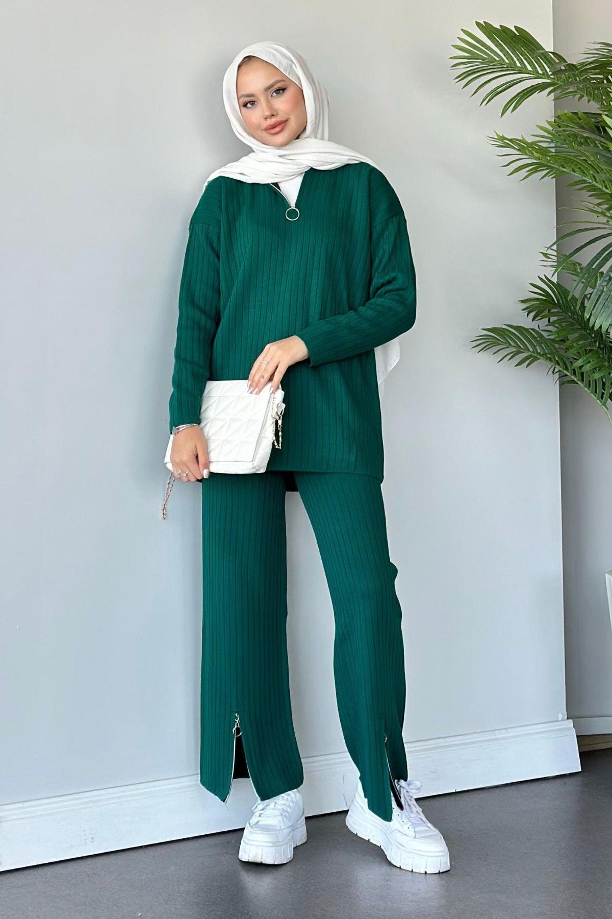 Lena Triko Takım Zümrüt, Fiyatları Haza Moda | Tesettür Giyim | Lena Triko Takım Zümrüt