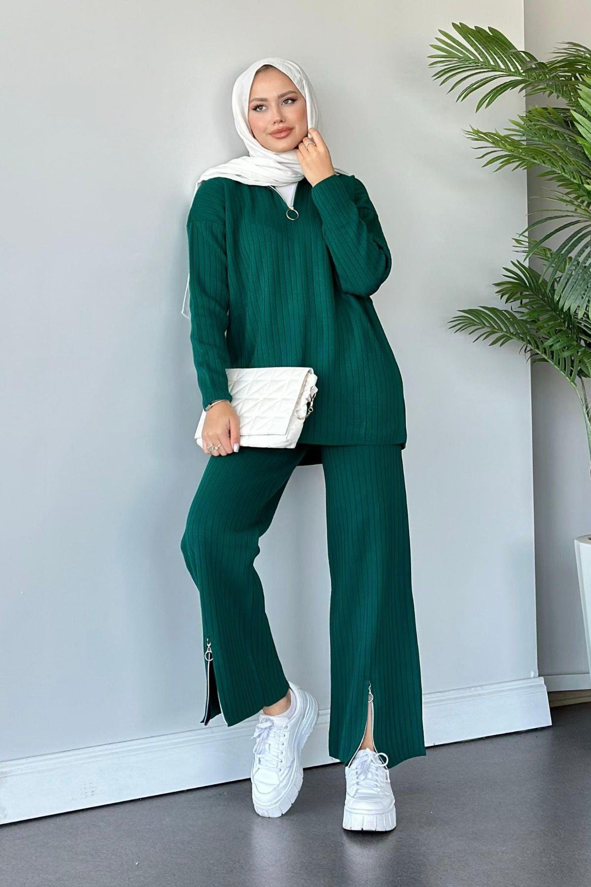 Lena Triko Takım Zümrüt, Fiyatları Haza Moda | Tesettür Giyim | Lena Triko Takım Zümrüt
