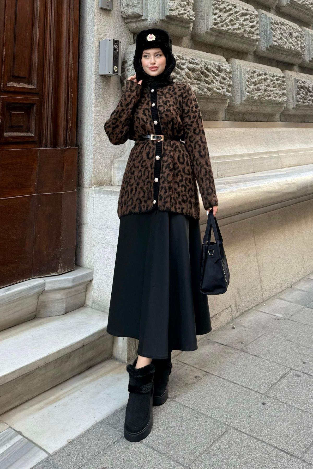 Leopar Hırka Koyu Kahve, Fiyatları 