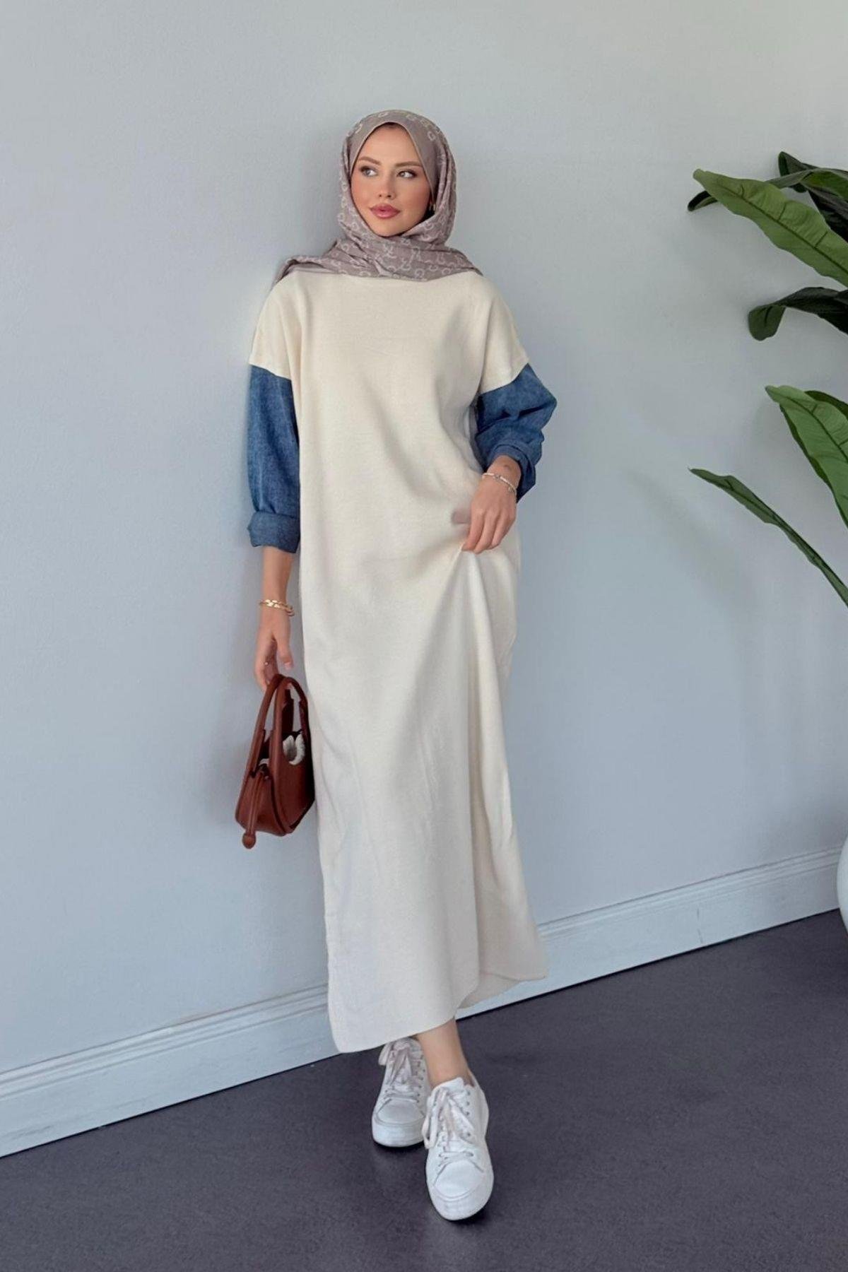 Leyal Triko Elbise Ekru, Fiyatları Leyal Triko Elbise Ekru- Haza Moda