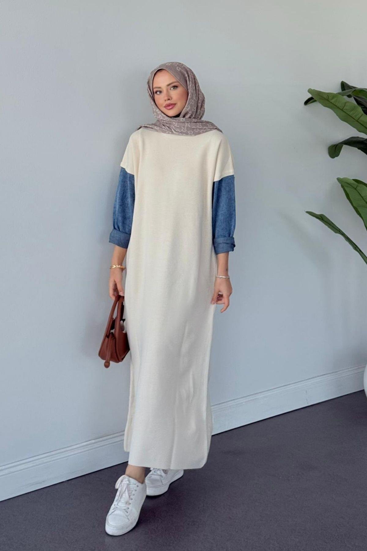 Leyal Triko Elbise Ekru, Fiyatları Leyal Triko Elbise Ekru- Haza Moda