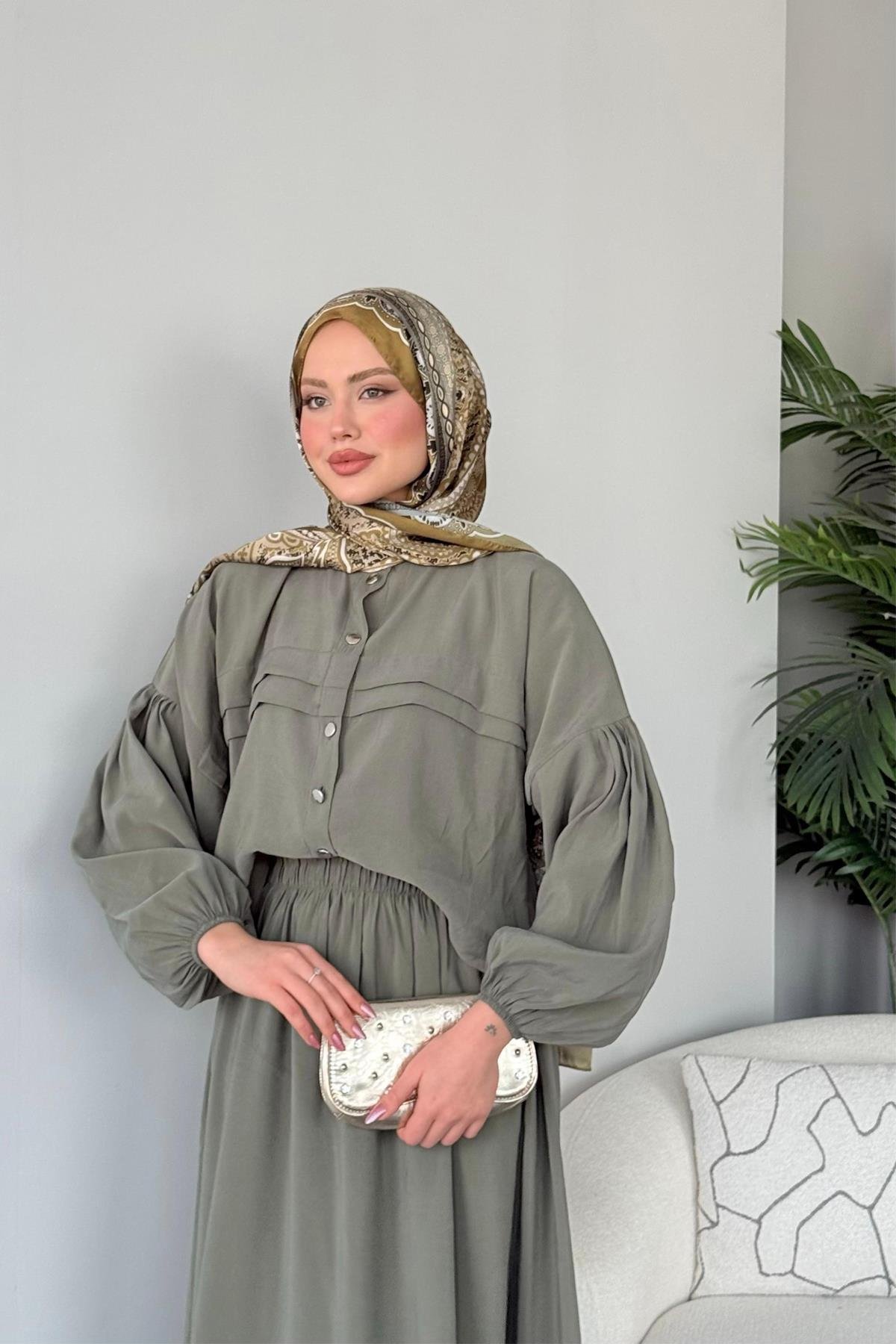 Lia Etekli Takım Haki, Fiyatları Haza Moda | Tesettür Giyim | Lia Takım Haki