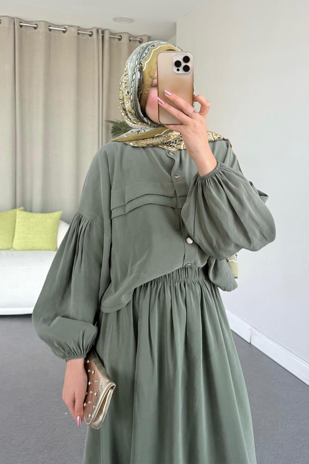 Lia Etekli Takım Haki, Fiyatları Haza Moda | Tesettür Giyim | Lia Takım Haki