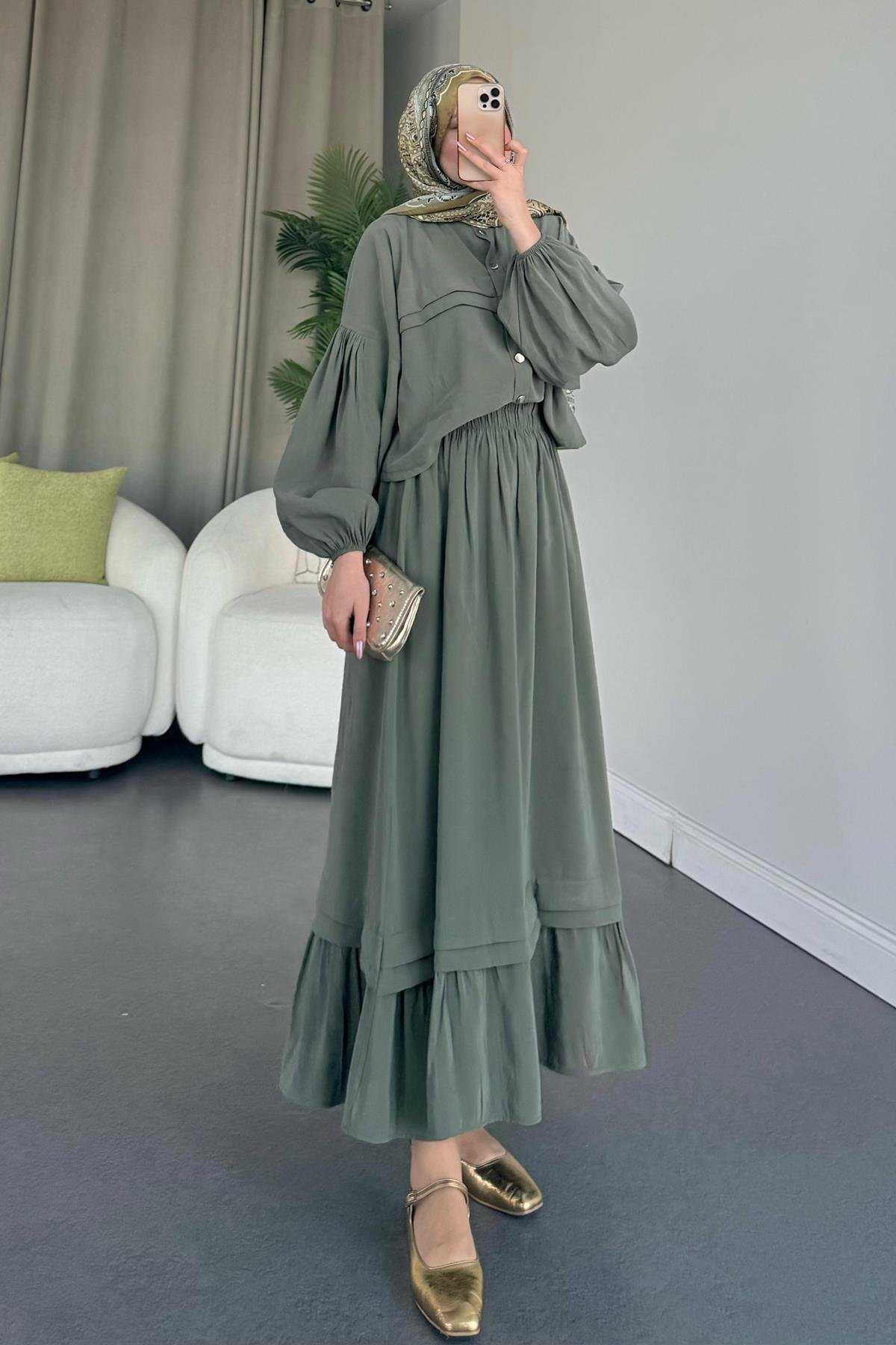 Lia Etekli Takım Haki, Fiyatları Haza Moda | Tesettür Giyim | Lia Takım Haki