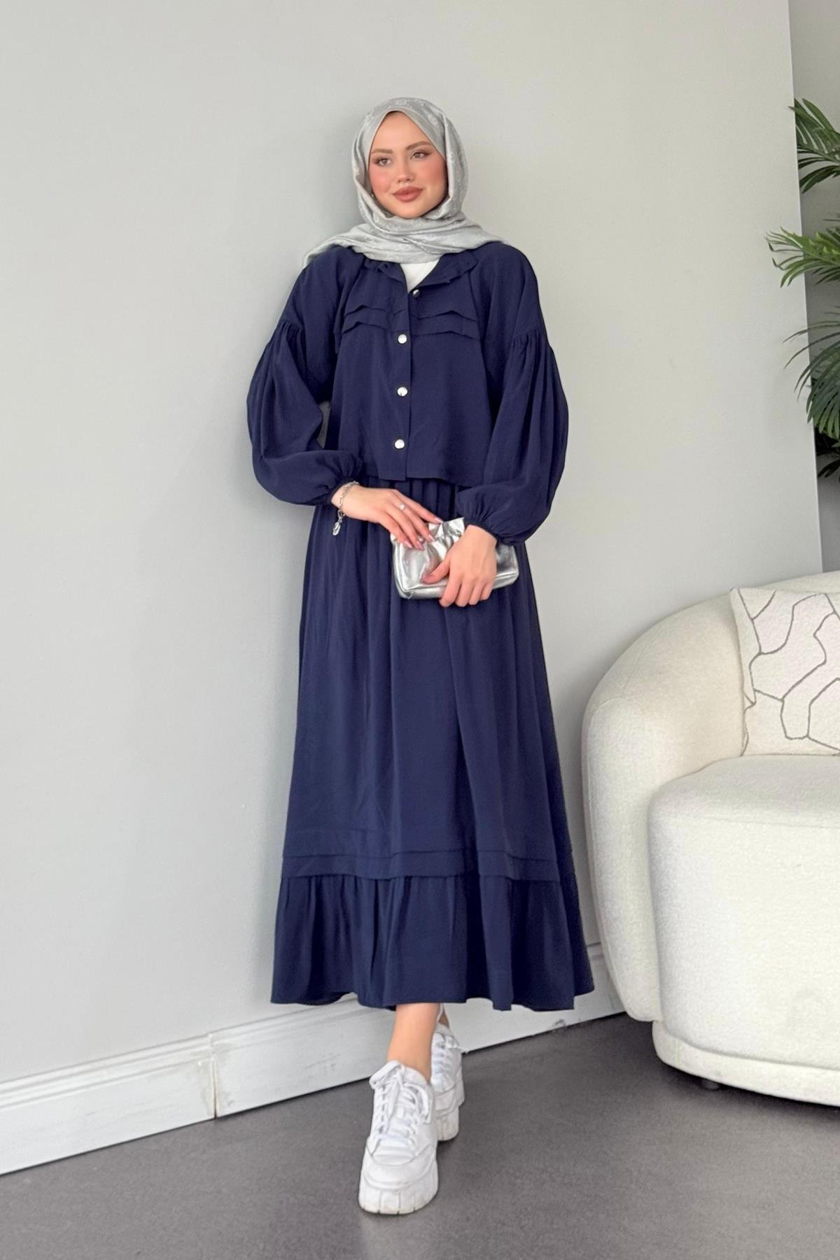 Lia Etekli Takım Lacivert, Fiyatları Haza Moda | Tesettür Giyim | Lia Takım Lacivert