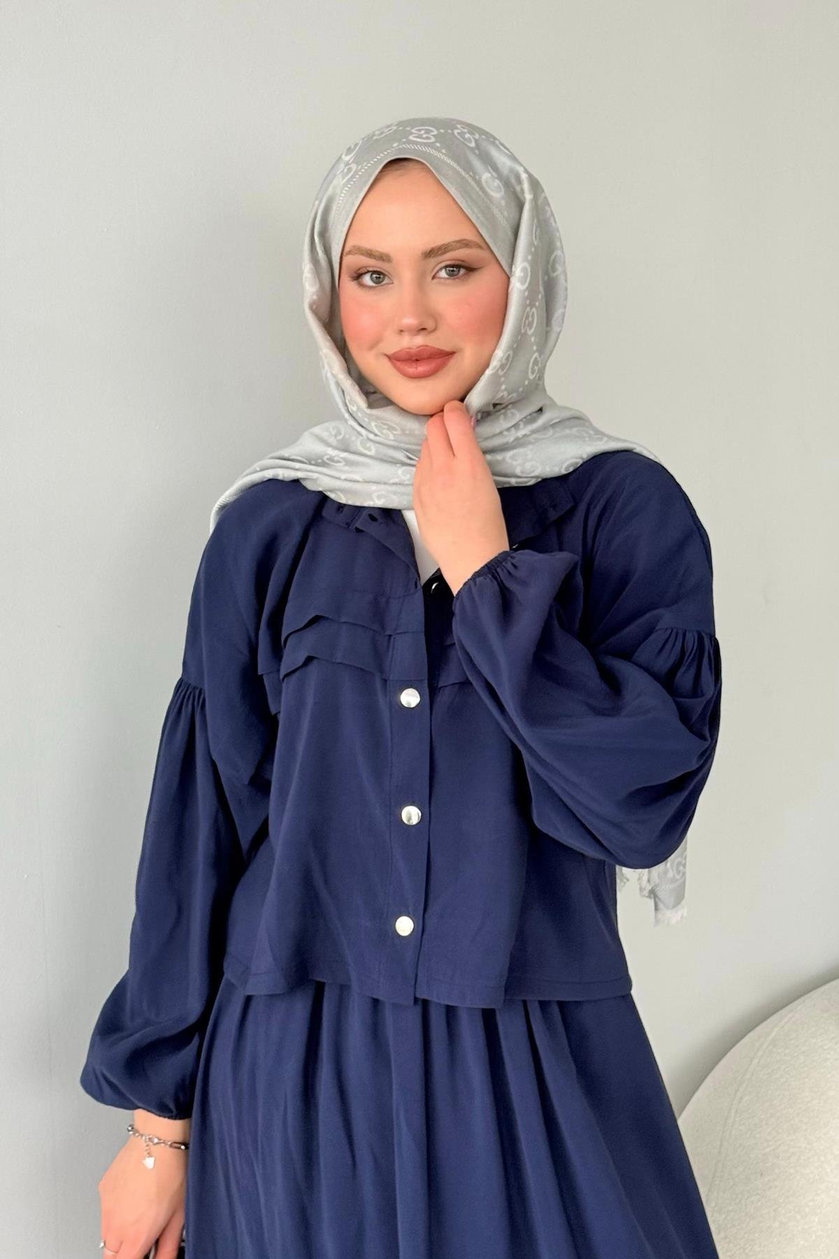 Lia Etekli Takım Lacivert, Fiyatları Haza Moda | Tesettür Giyim | Lia Takım Lacivert