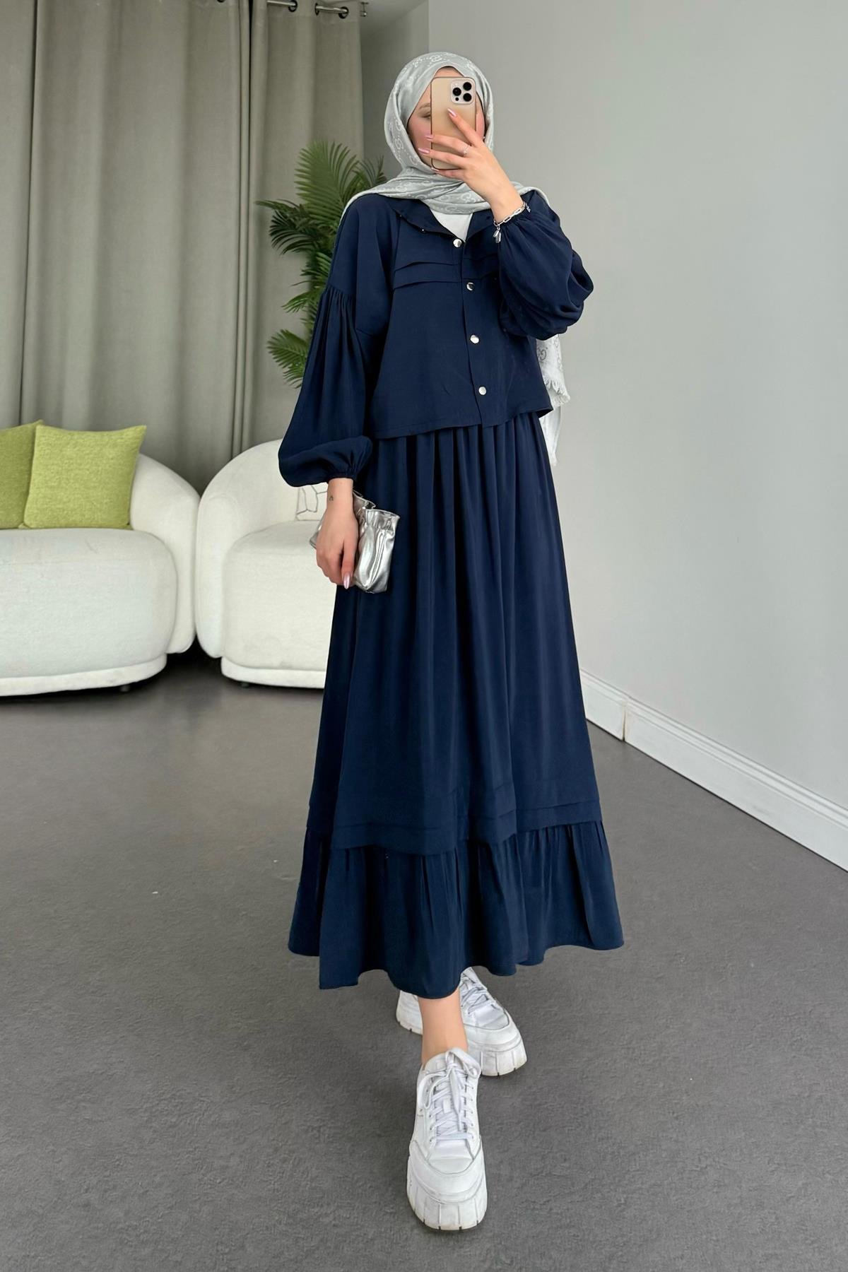 Lia Etekli Takım Lacivert, Fiyatları Haza Moda | Tesettür Giyim | Lia Takım Lacivert