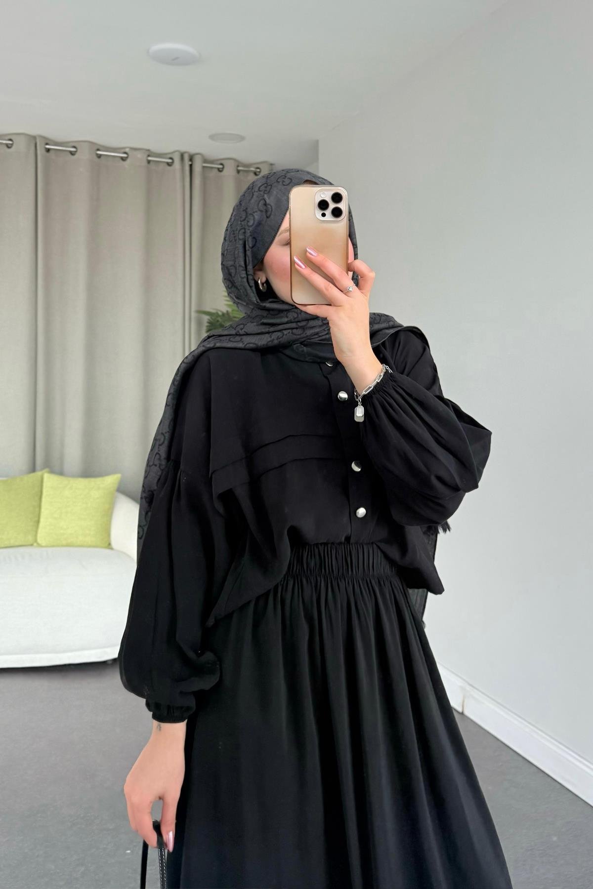 Lia Etekli Takım Siyah, Fiyatları Haza Moda | Tesettür Giyim | Lia Takım Siyah