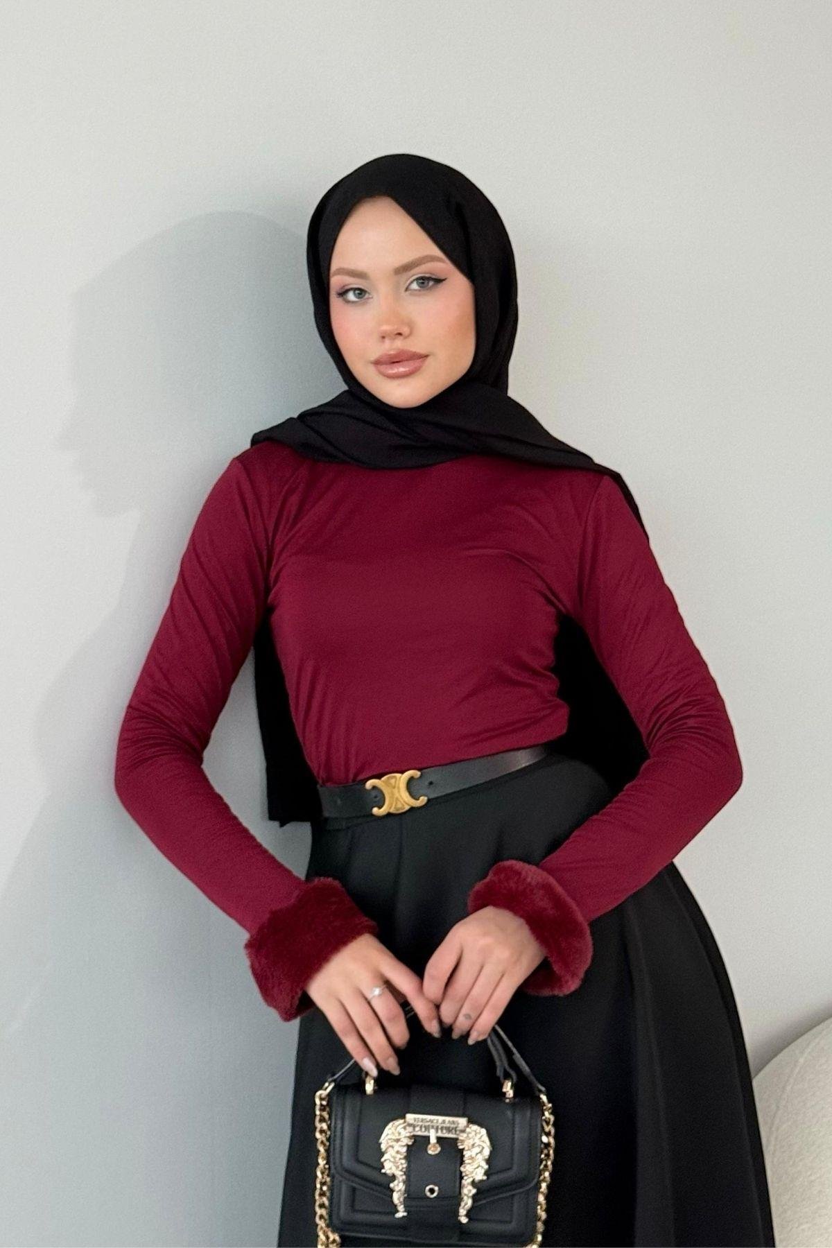 Libra Kürklü Bluz Bordo, Fiyatları 