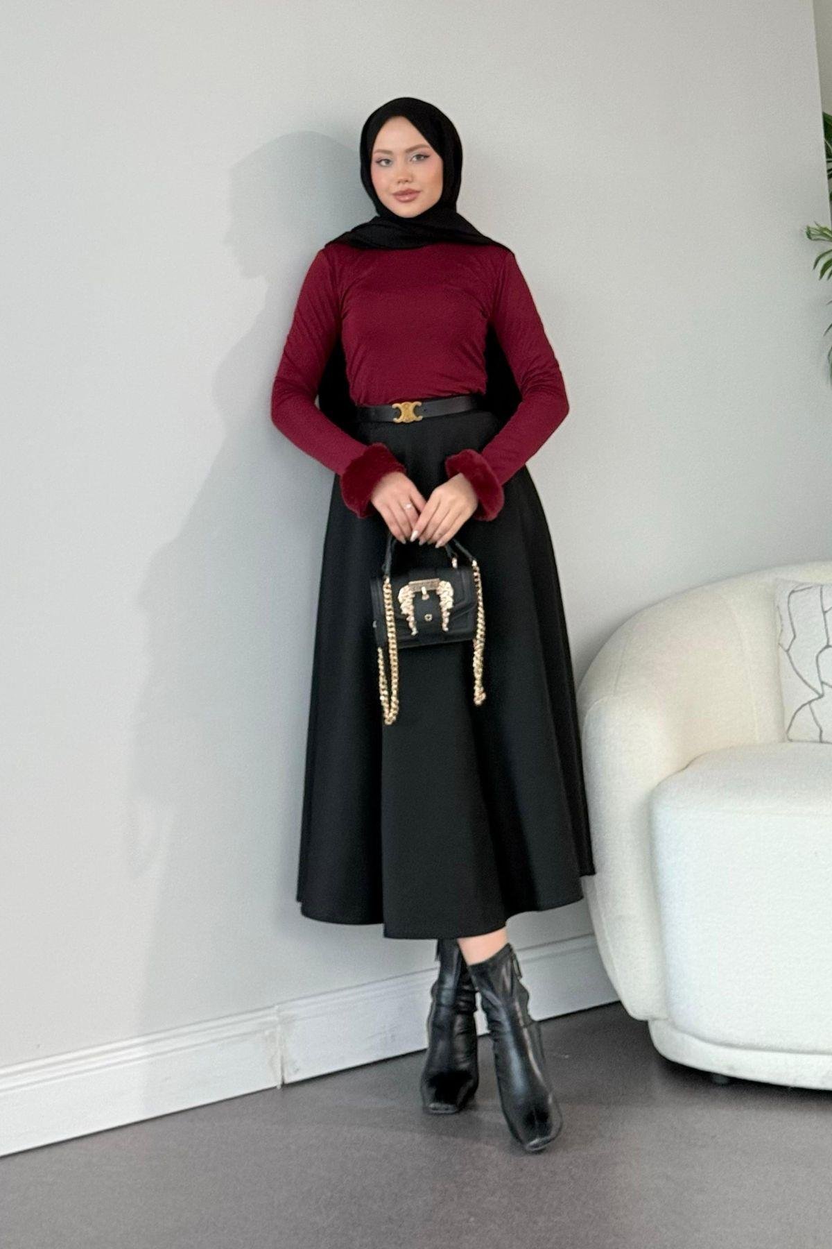 Libra Kürklü Bluz Bordo, Fiyatları 